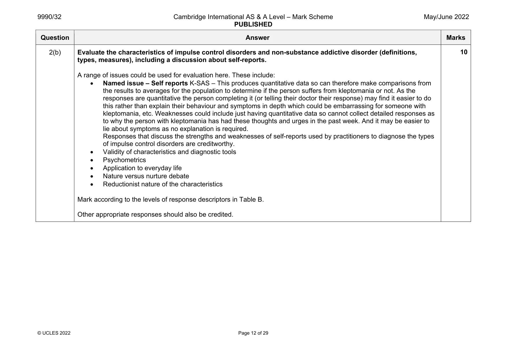 Mark scheme, page 12 of 29