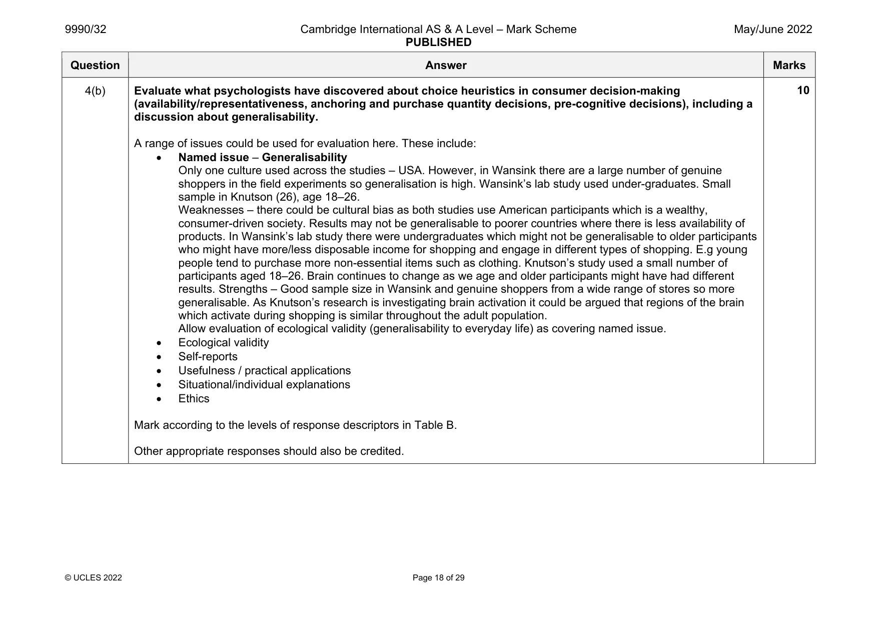 Mark scheme, page 18 of 29
