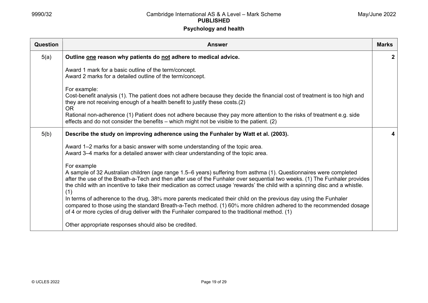 Mark scheme, page 19 of 29