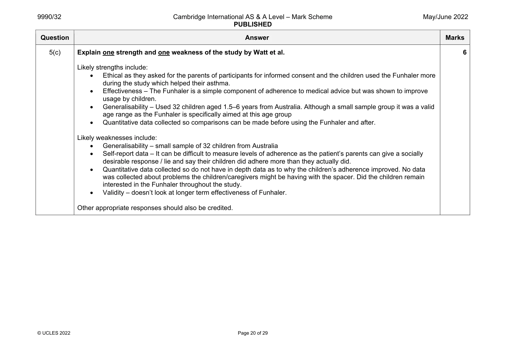 Mark scheme, page 20 of 29