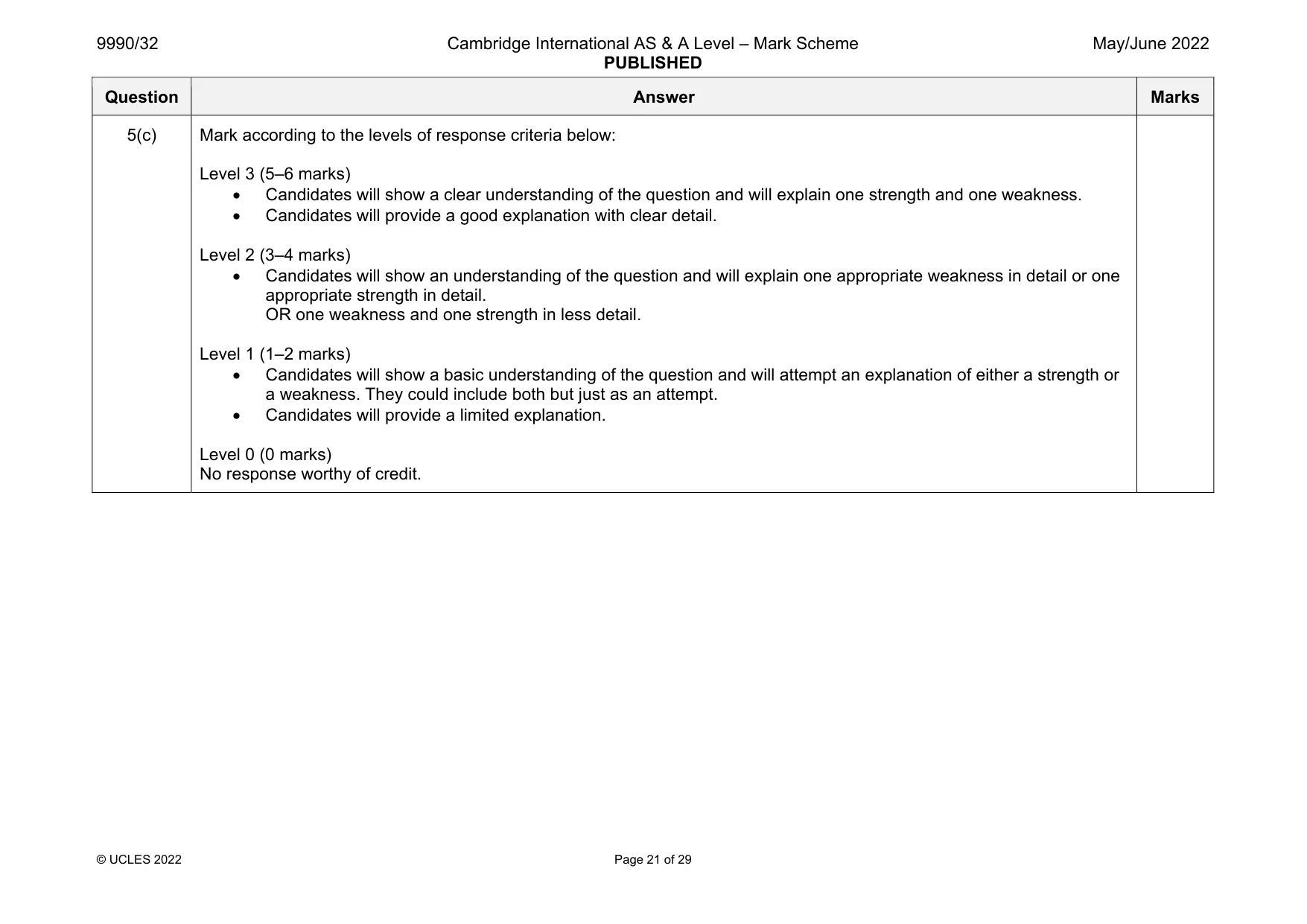 Mark scheme, page 21 of 29