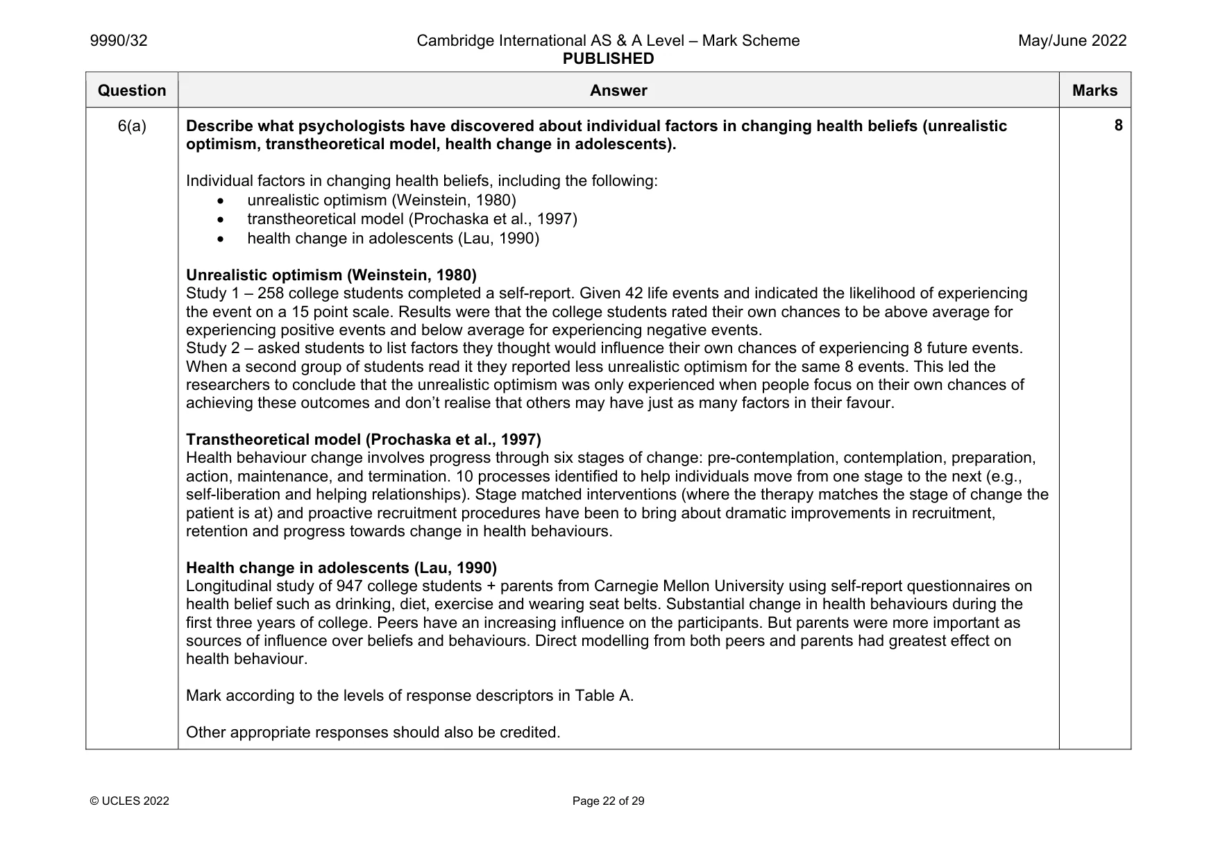 Mark scheme, page 22 of 29