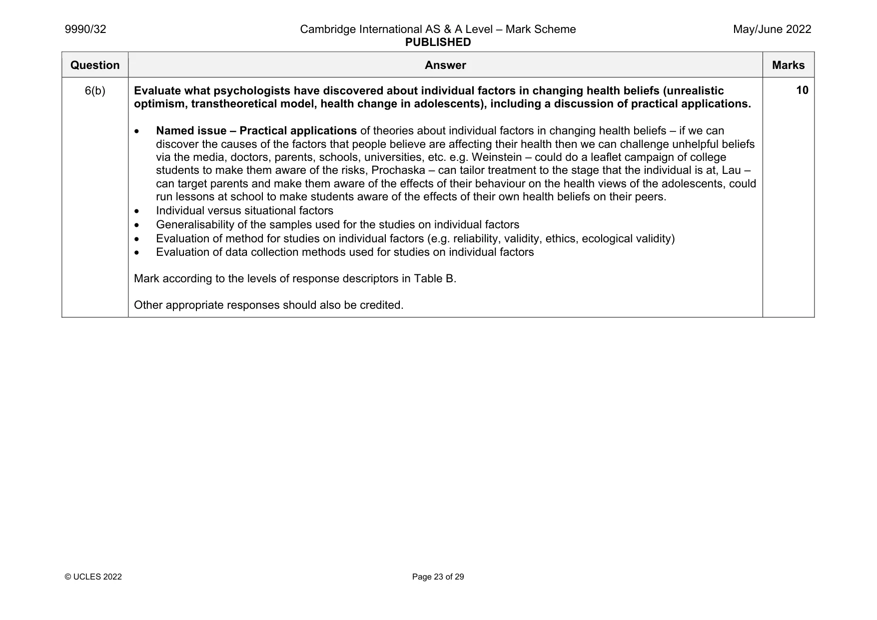 Mark scheme, page 23 of 29