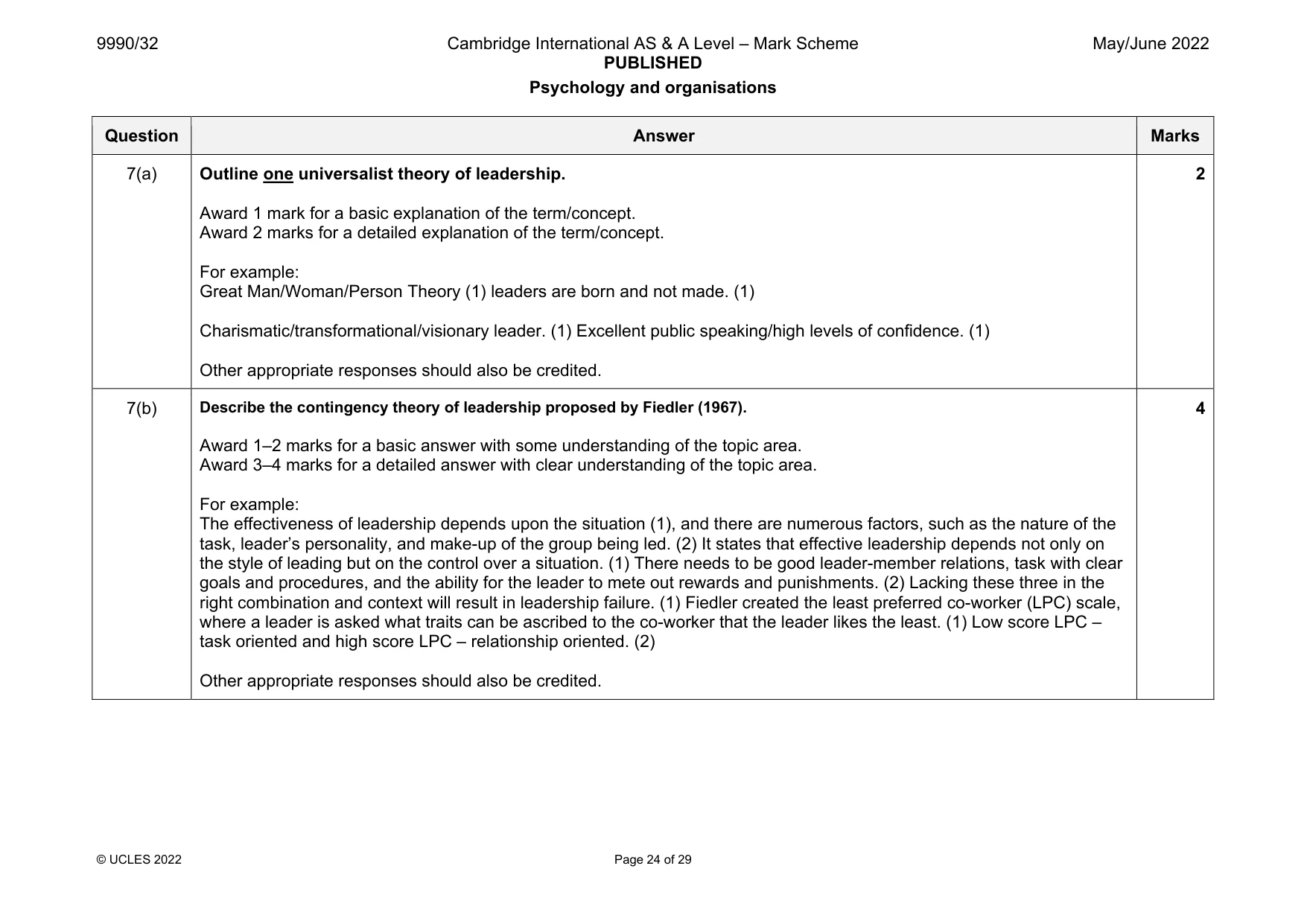 Mark scheme, page 24 of 29