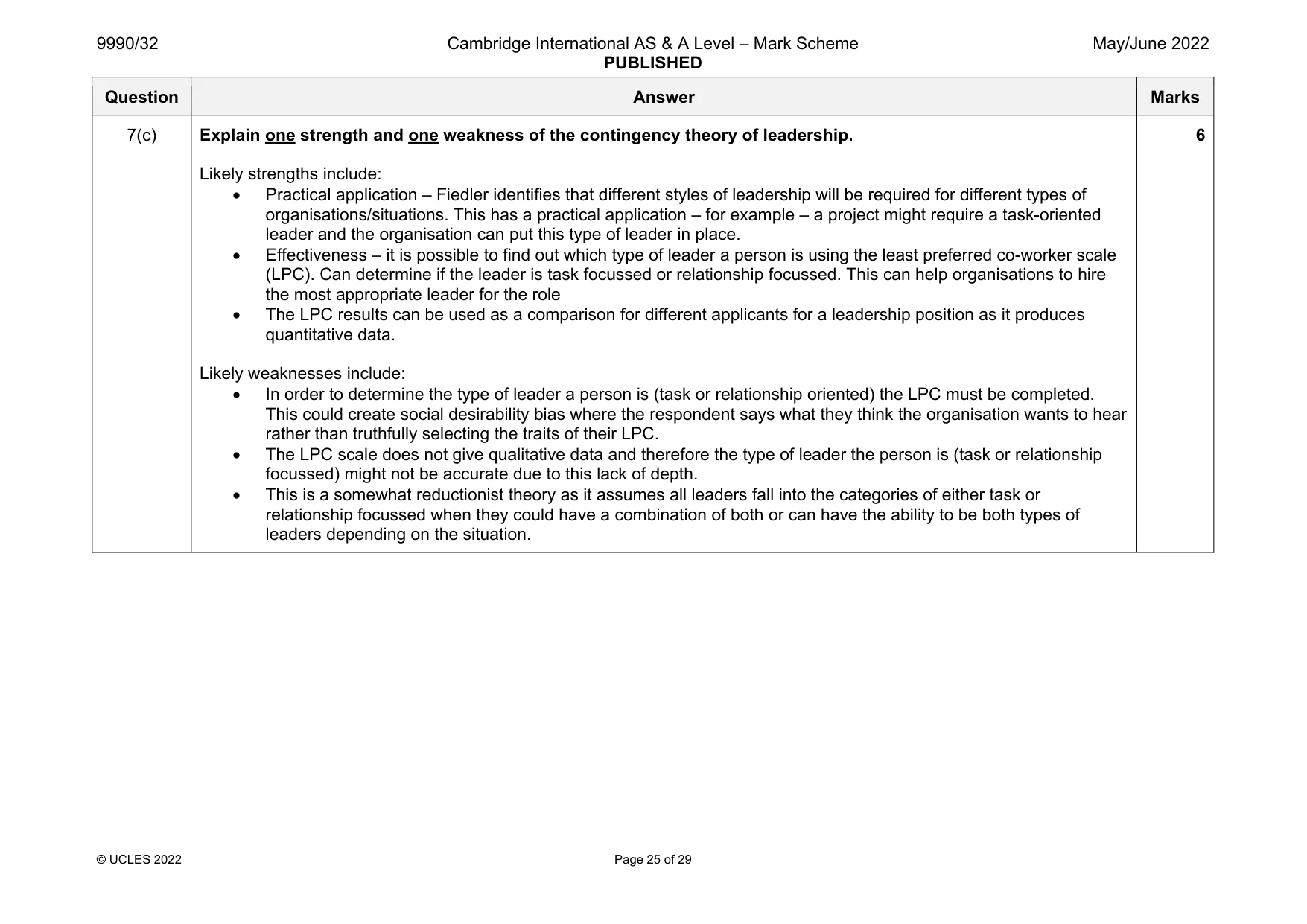 Mark scheme, page 25 of 29