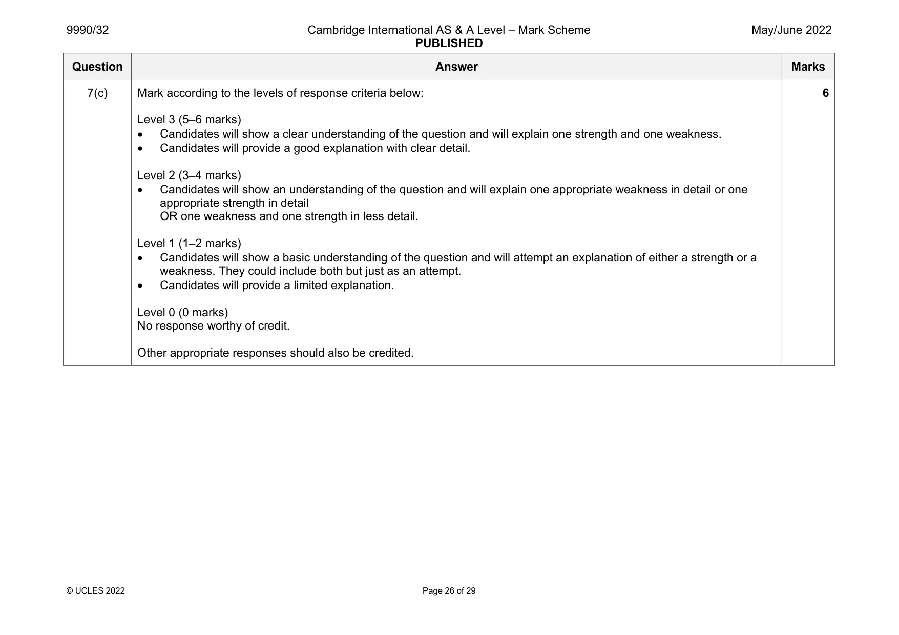 Mark scheme, page 26 of 29