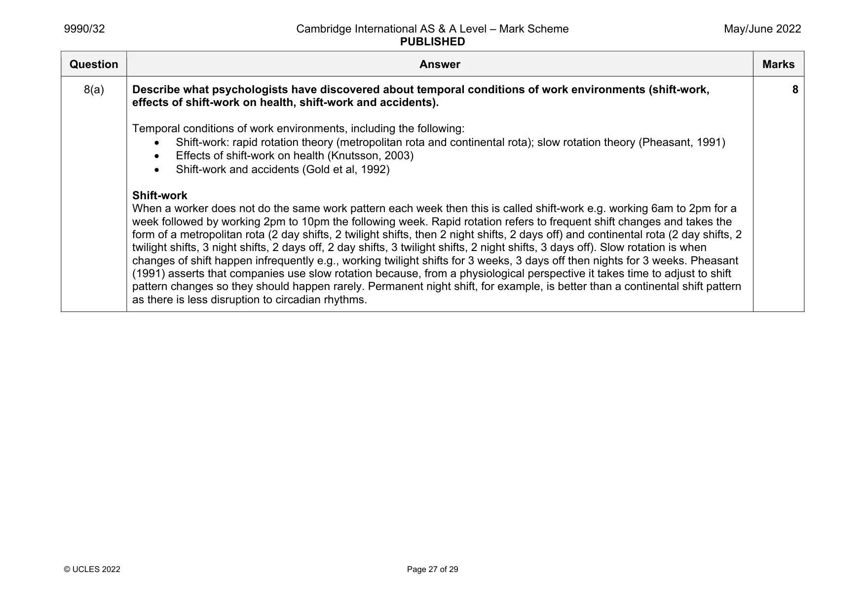 Mark scheme, page 27 of 29
