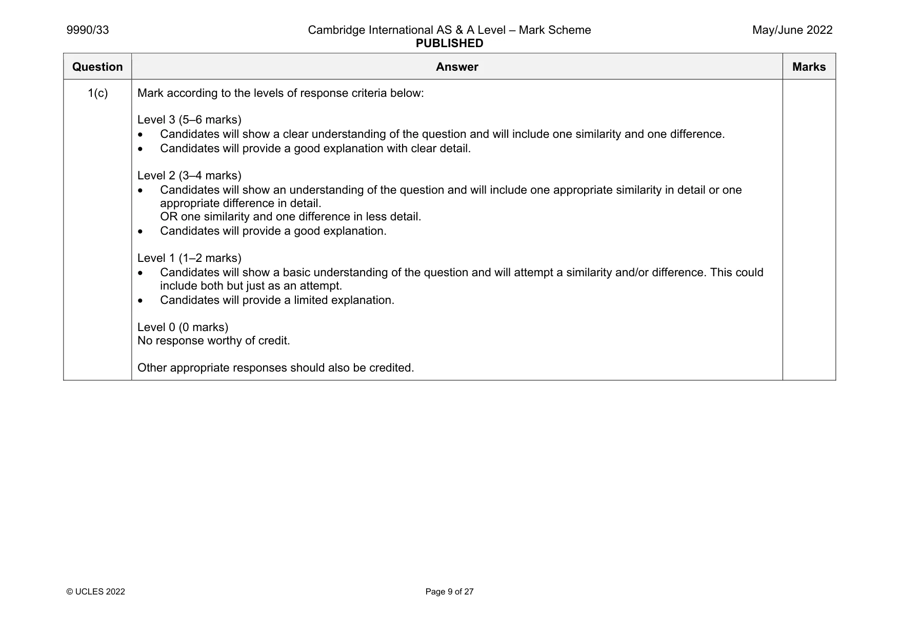 Mark scheme, page 9 of 27