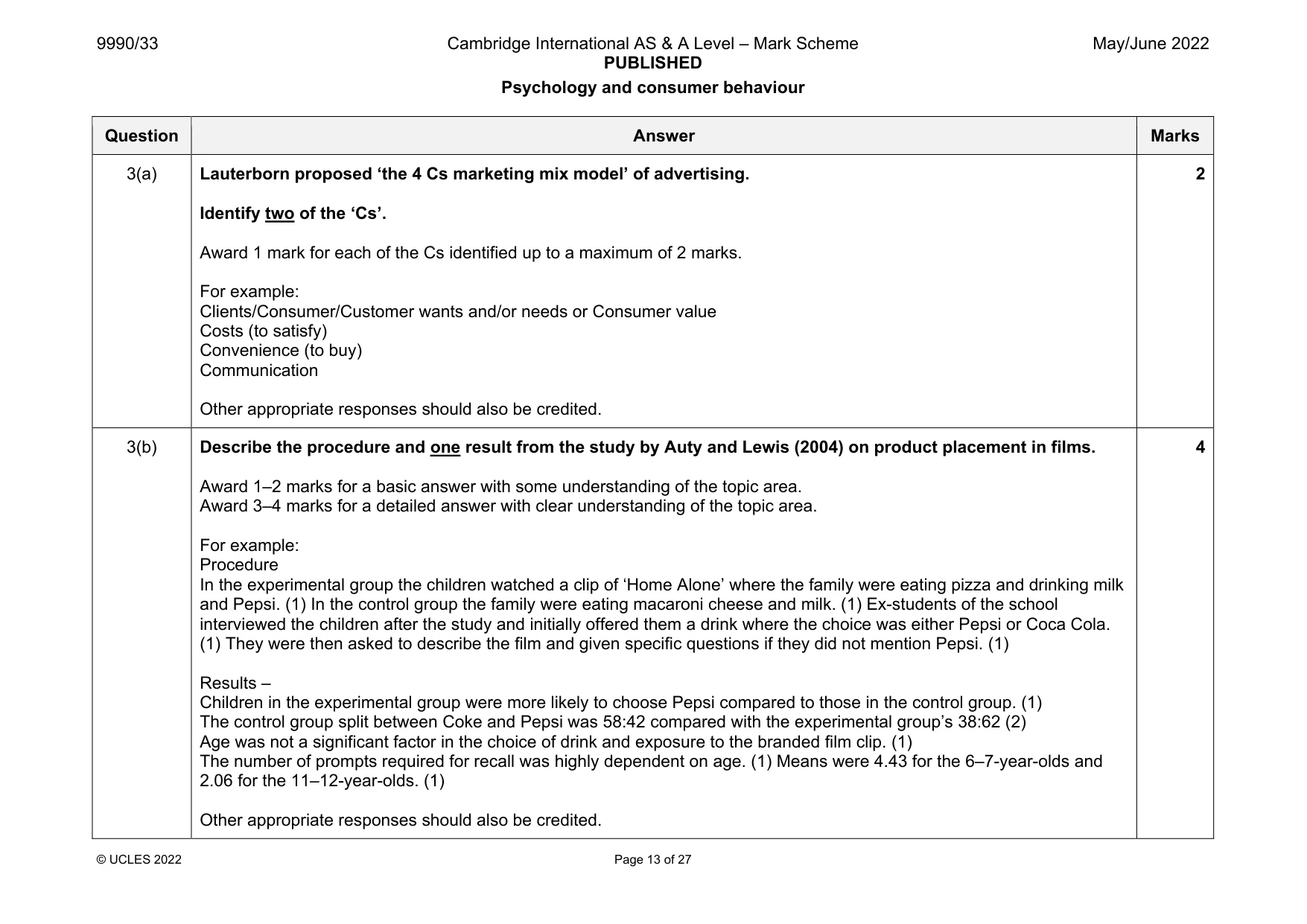 Mark scheme, page 13 of 27