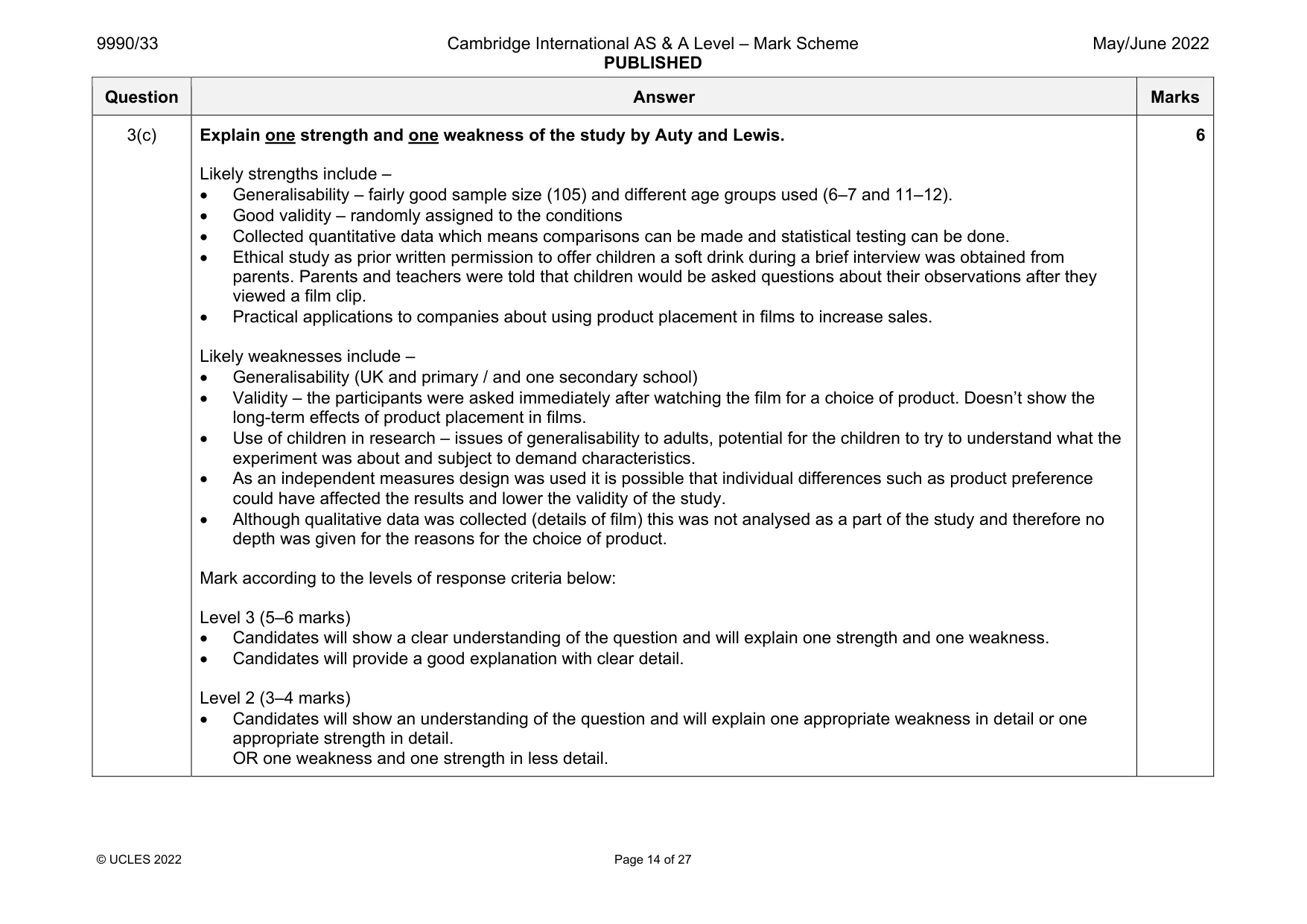 Mark scheme, page 14 of 27