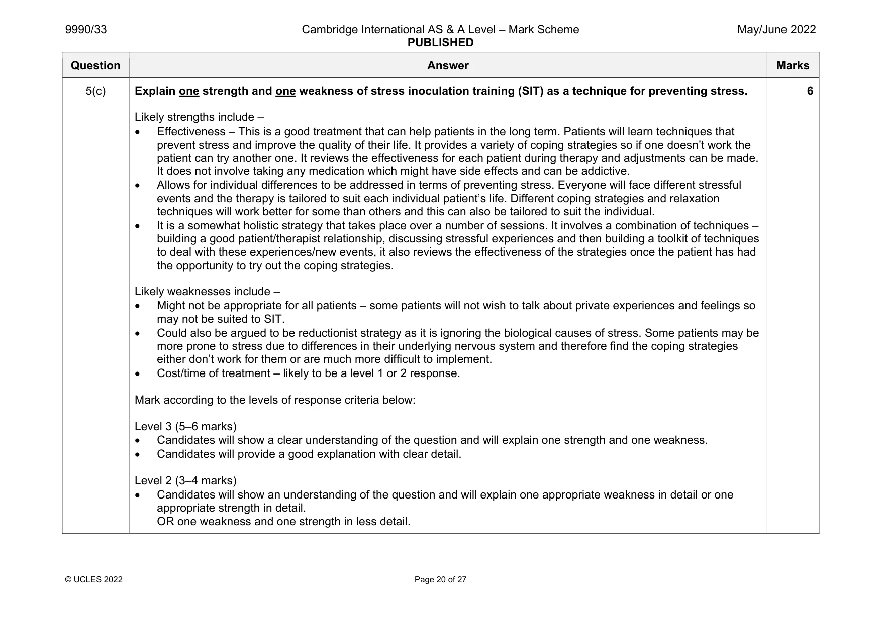 Mark scheme, page 20 of 27