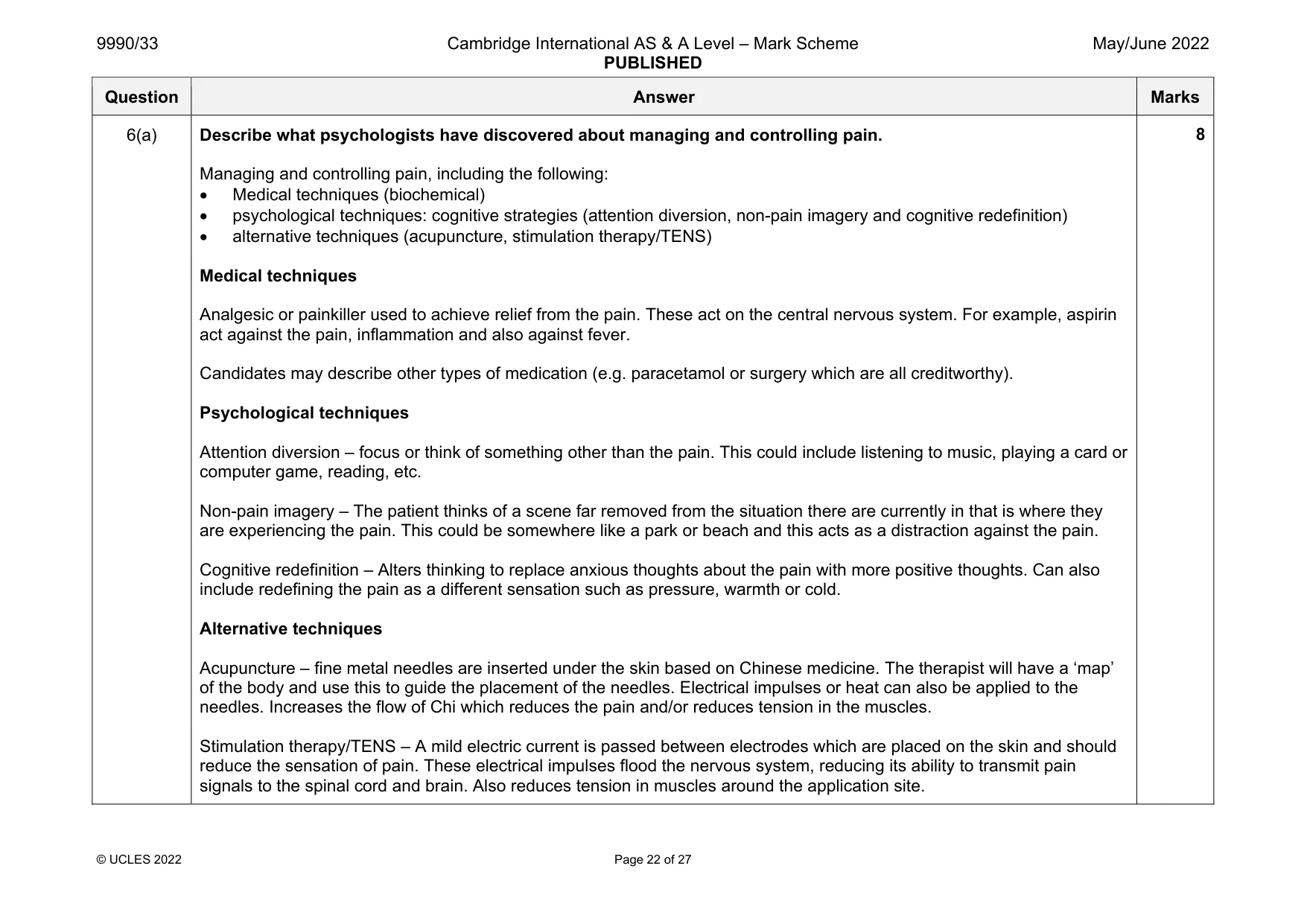 Mark scheme, page 22 of 27