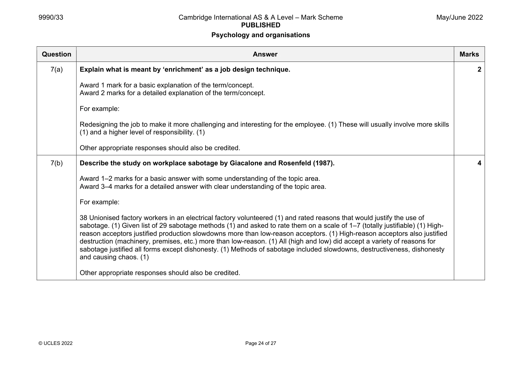 Mark scheme, page 24 of 27