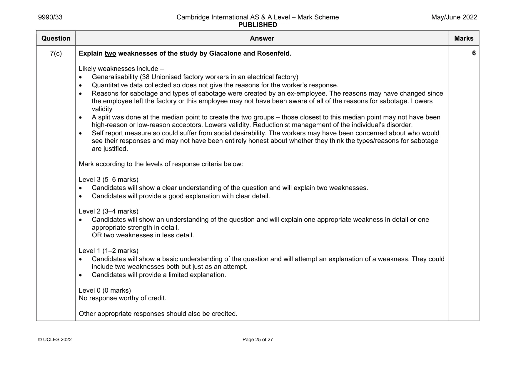 Mark scheme, page 25 of 27