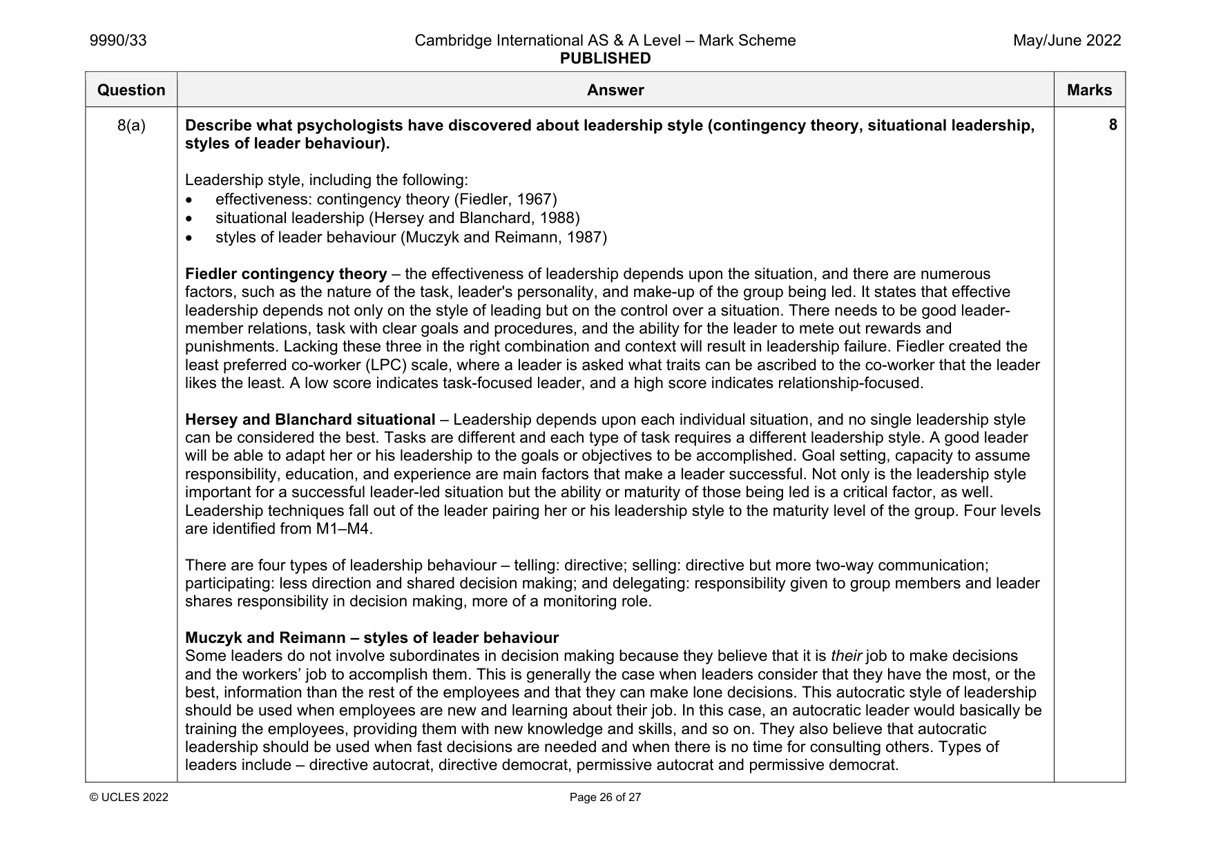 Mark scheme, page 26 of 27