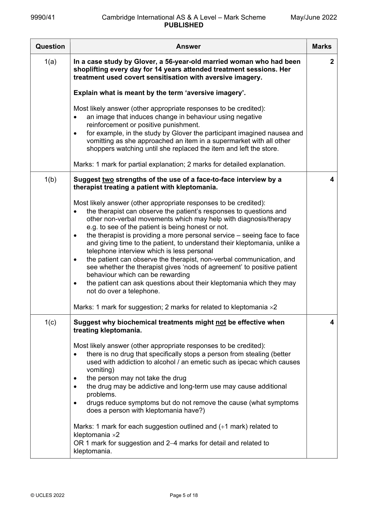 Mark scheme, page 5 of 18
