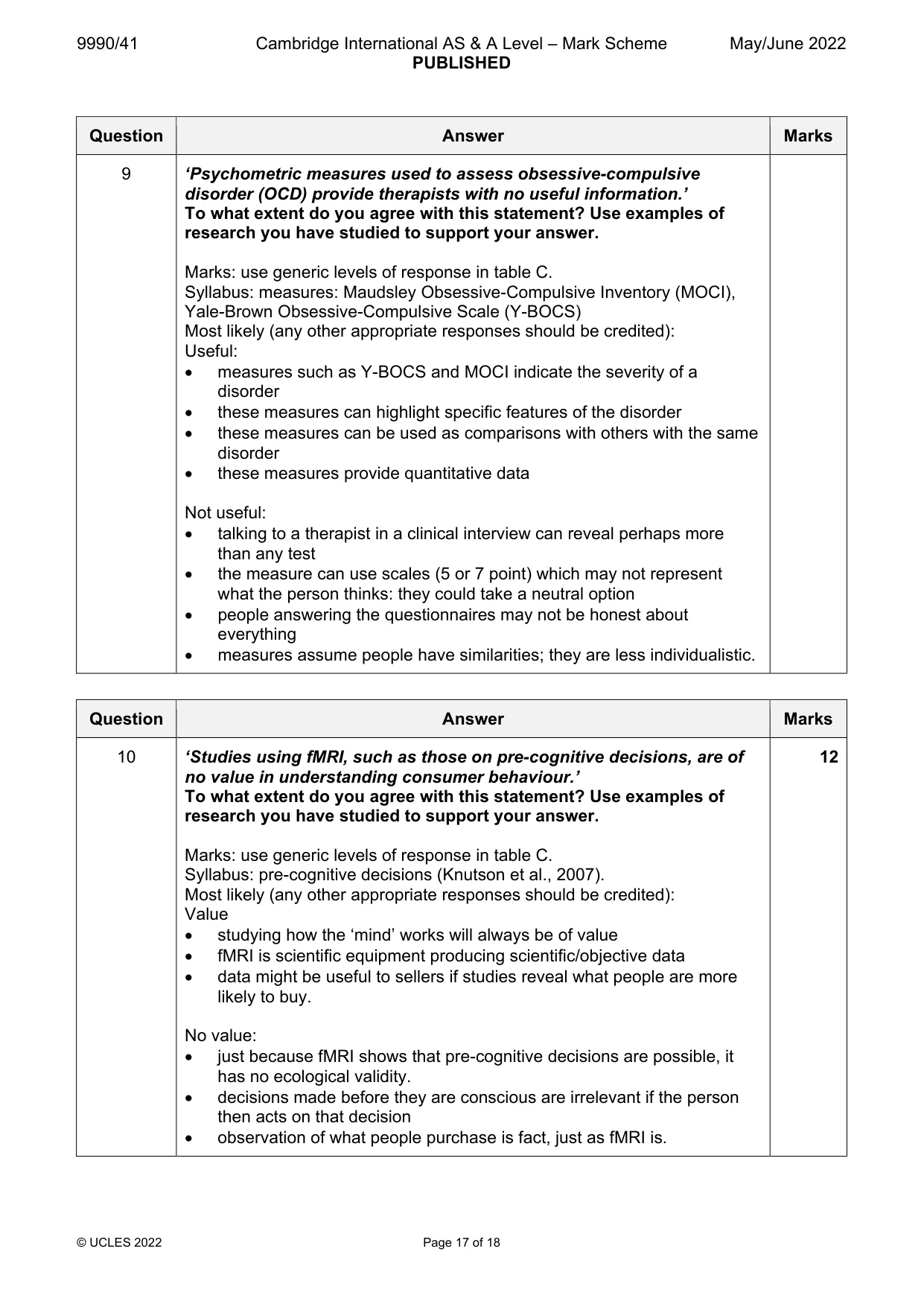 Mark scheme, page 17 of 18
