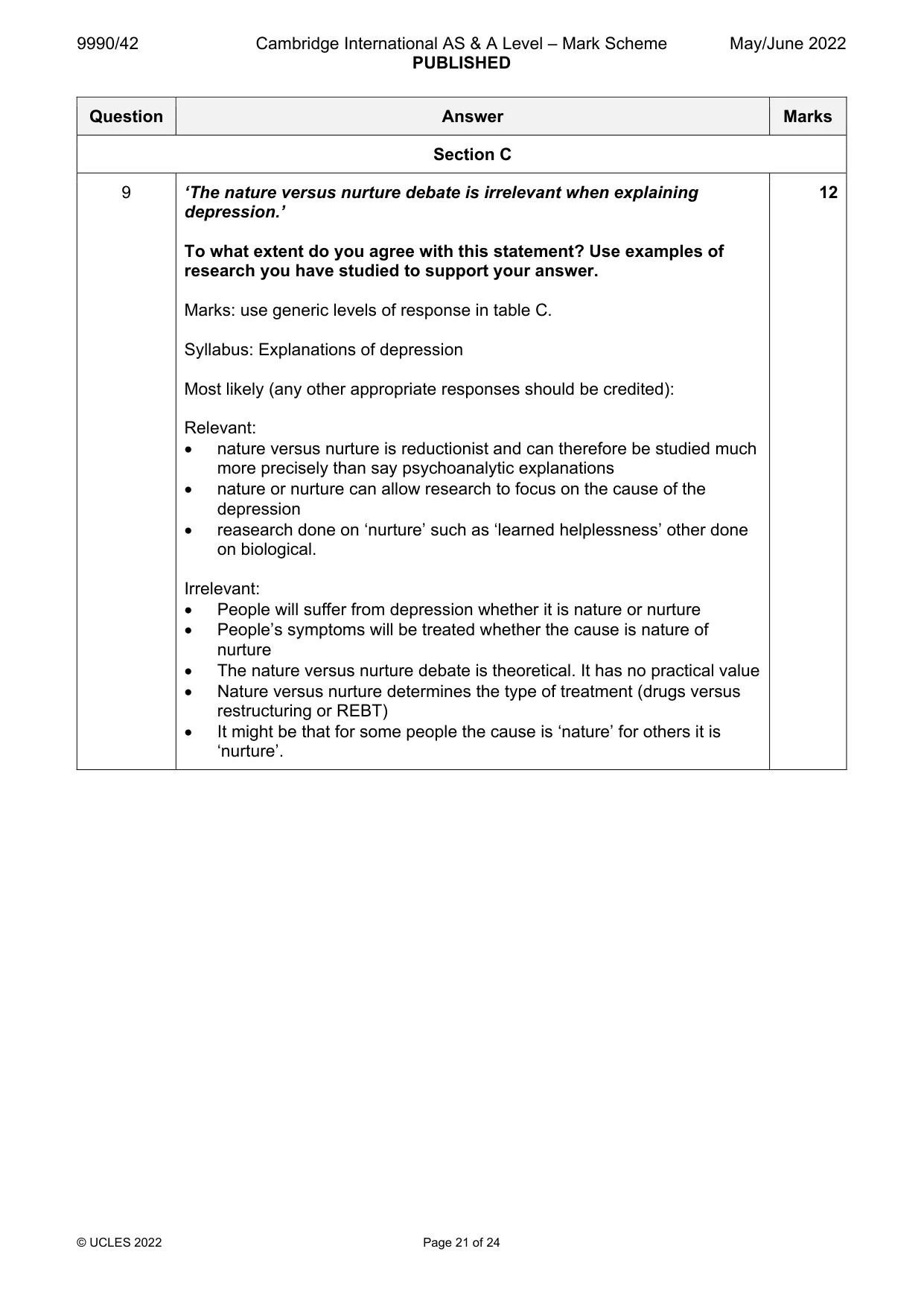 Mark scheme, page 21 of 24