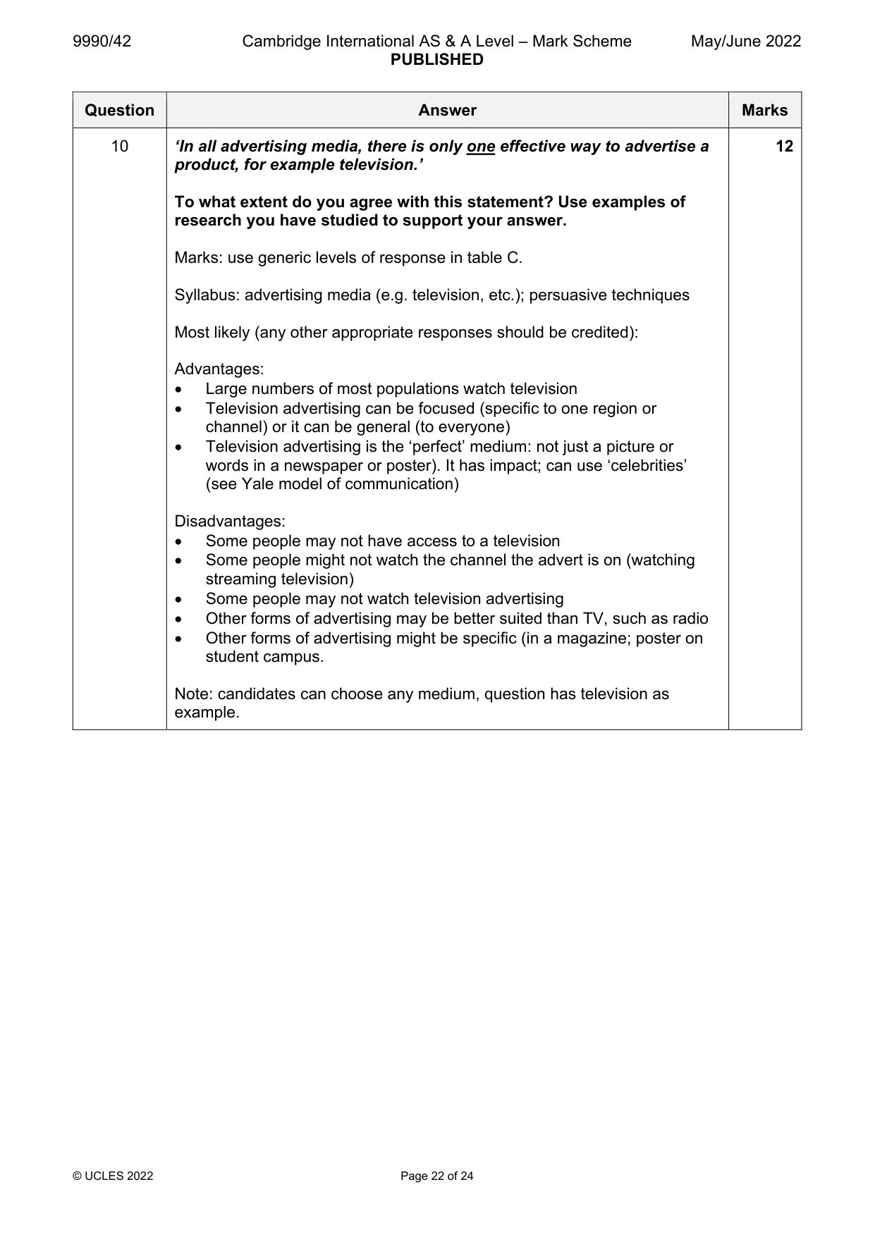 Mark scheme, page 22 of 24