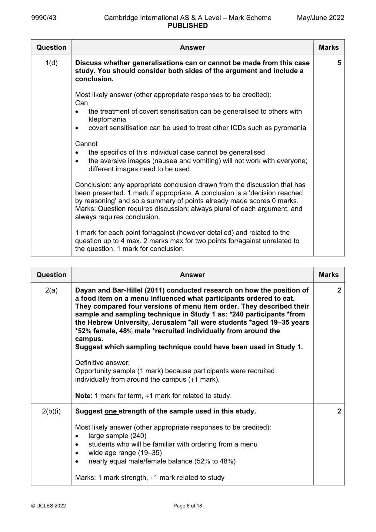 Mark scheme, page 6 of 18