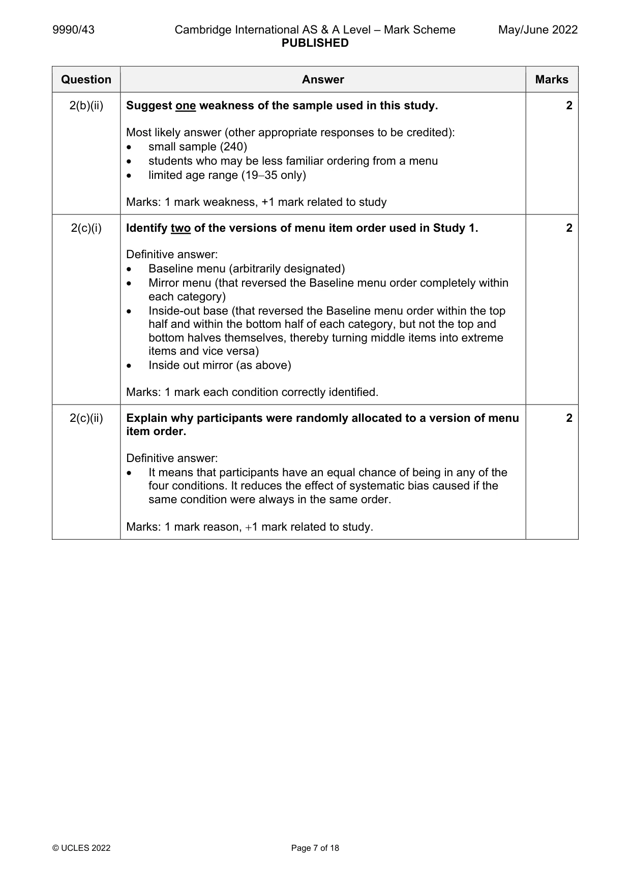 Mark scheme, page 7 of 18