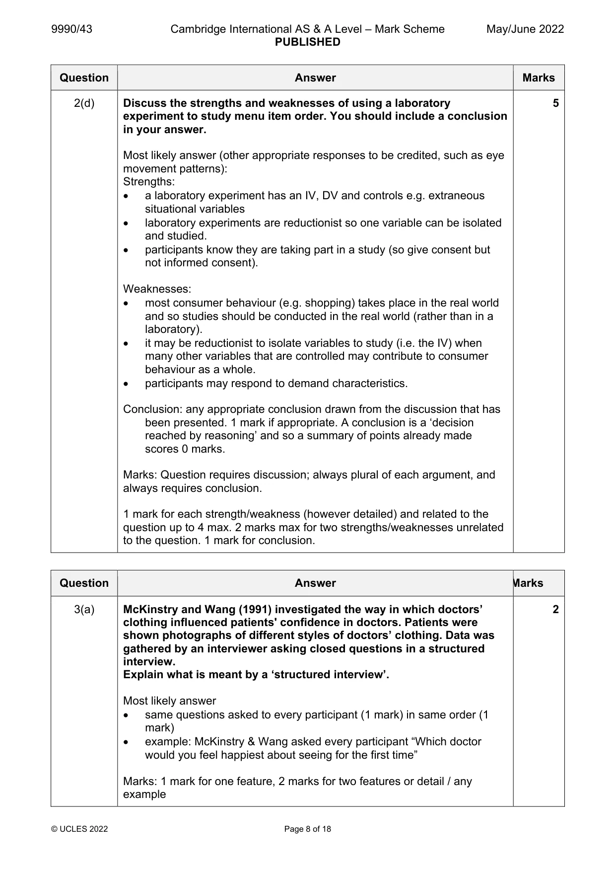 Mark scheme, page 8 of 18