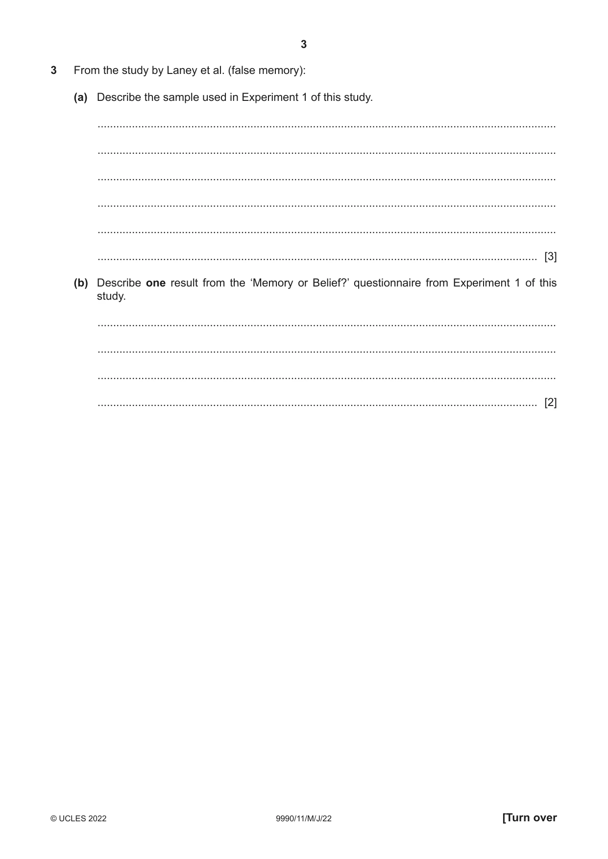 Cambridge A Level Psychology (from 2018) 9990 2022 May/June Paper 1 · Variant 1 question paper, page 3 of 12