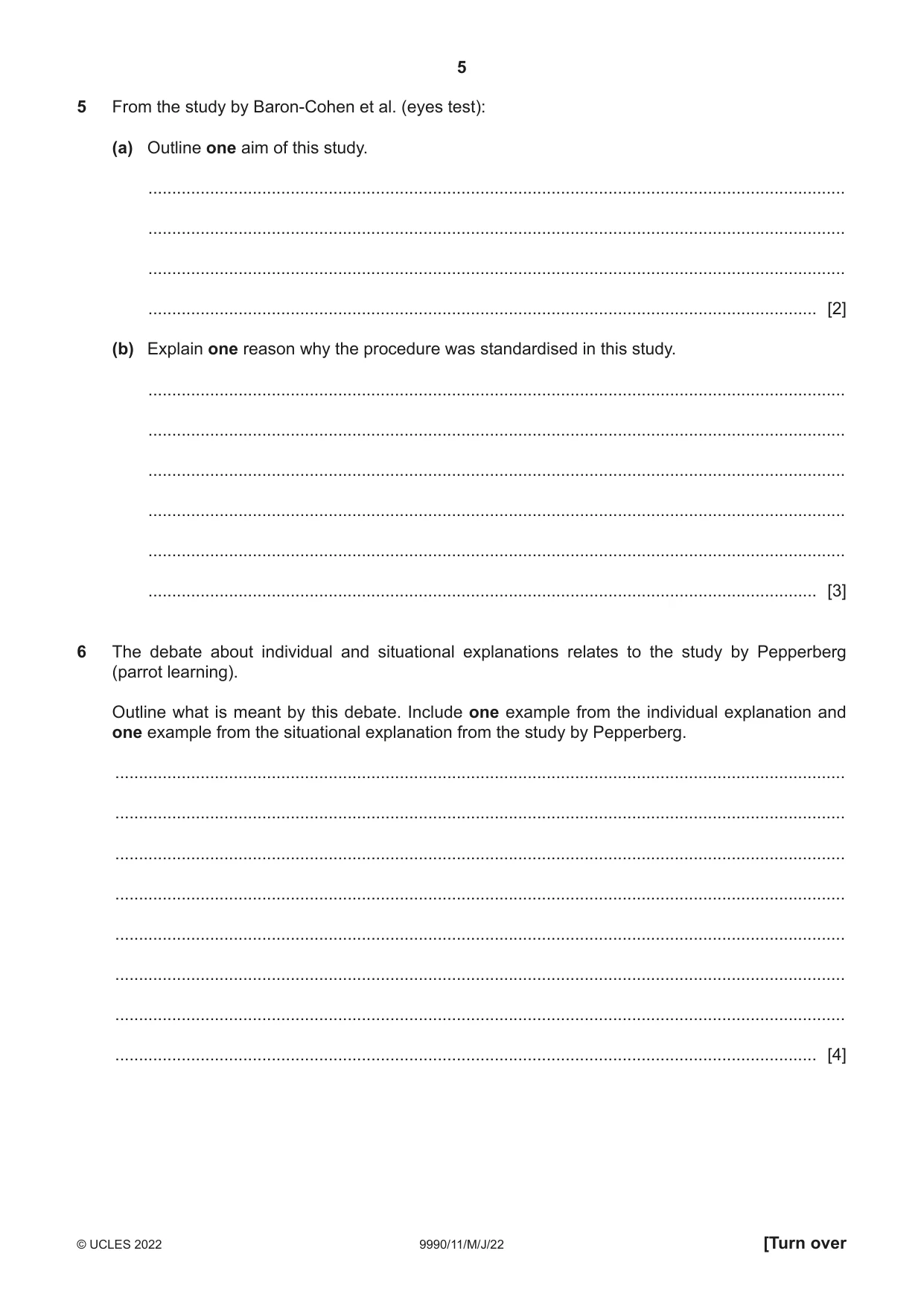 Cambridge A Level Psychology (from 2018) 9990 2022 May/June Paper 1 · Variant 1 question paper, page 5 of 12