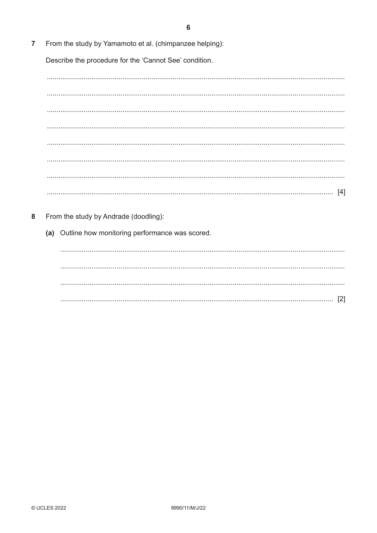 Cambridge A Level Psychology (from 2018) 9990 2022 May/June Paper 1 · Variant 1 question paper, page 6 of 12