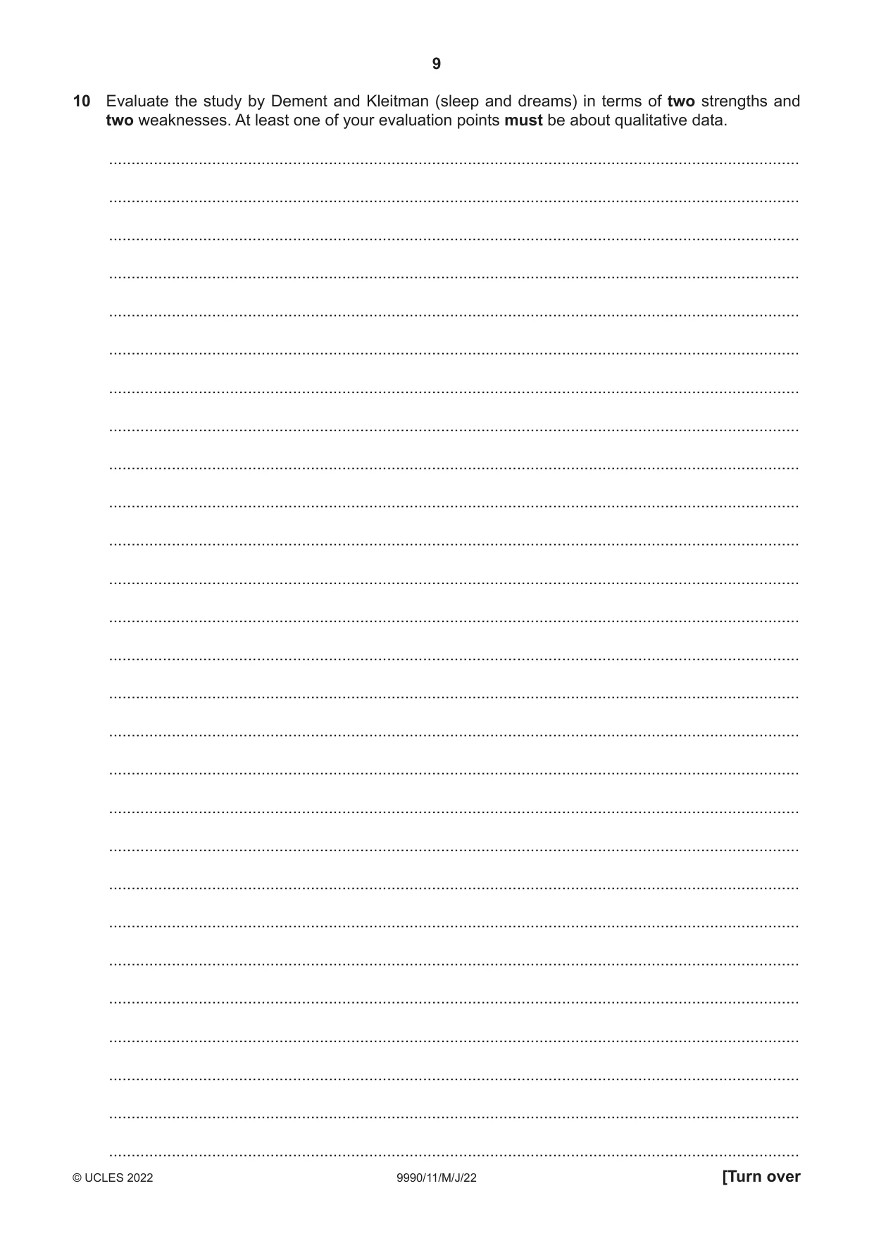 Cambridge A Level Psychology (from 2018) 9990 2022 May/June Paper 1 · Variant 1 question paper, page 9 of 12
