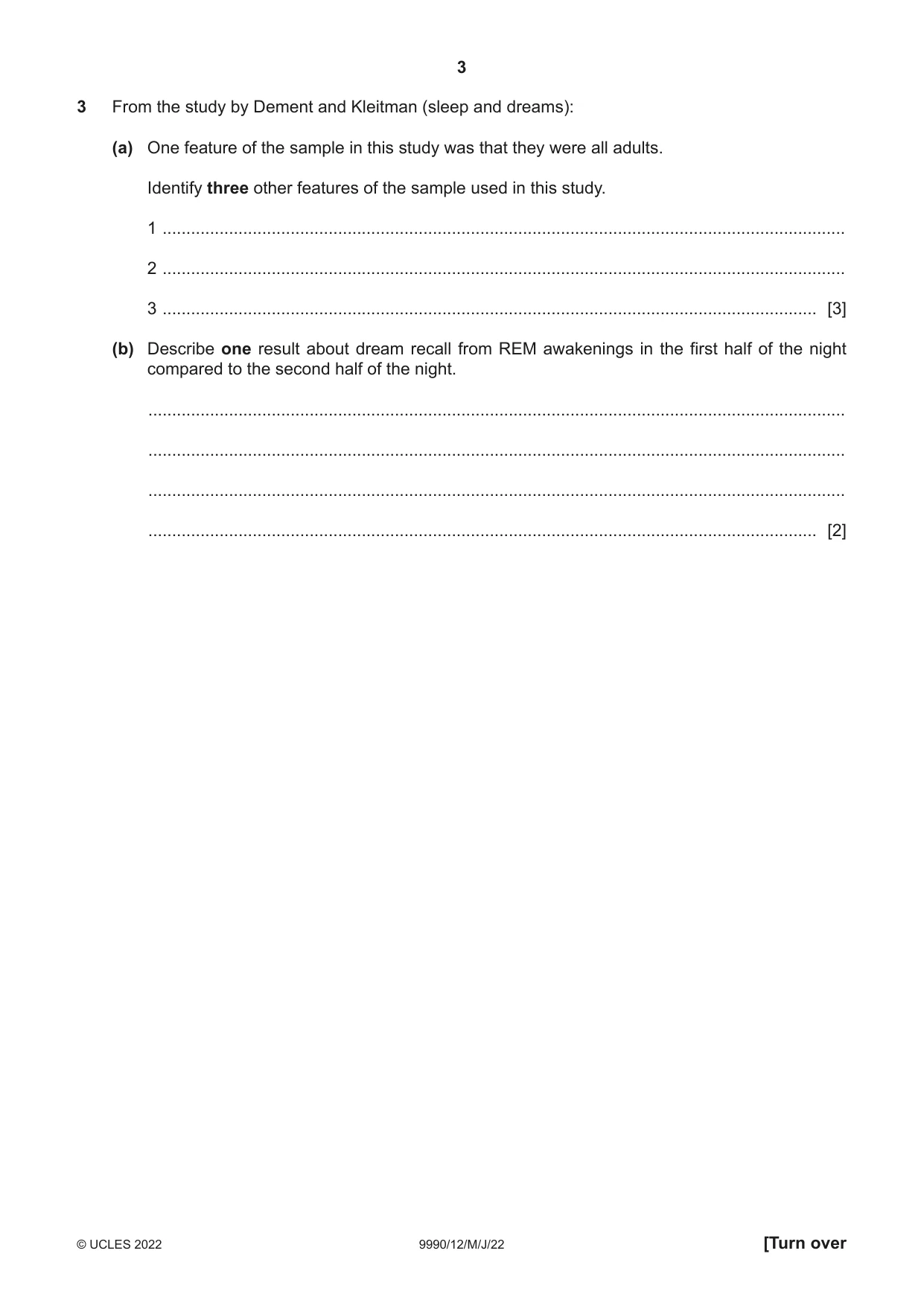 Cambridge A Level Psychology (from 2018) 9990 2022 May/June Paper 1 · Variant 2 question paper, page 3 of 12