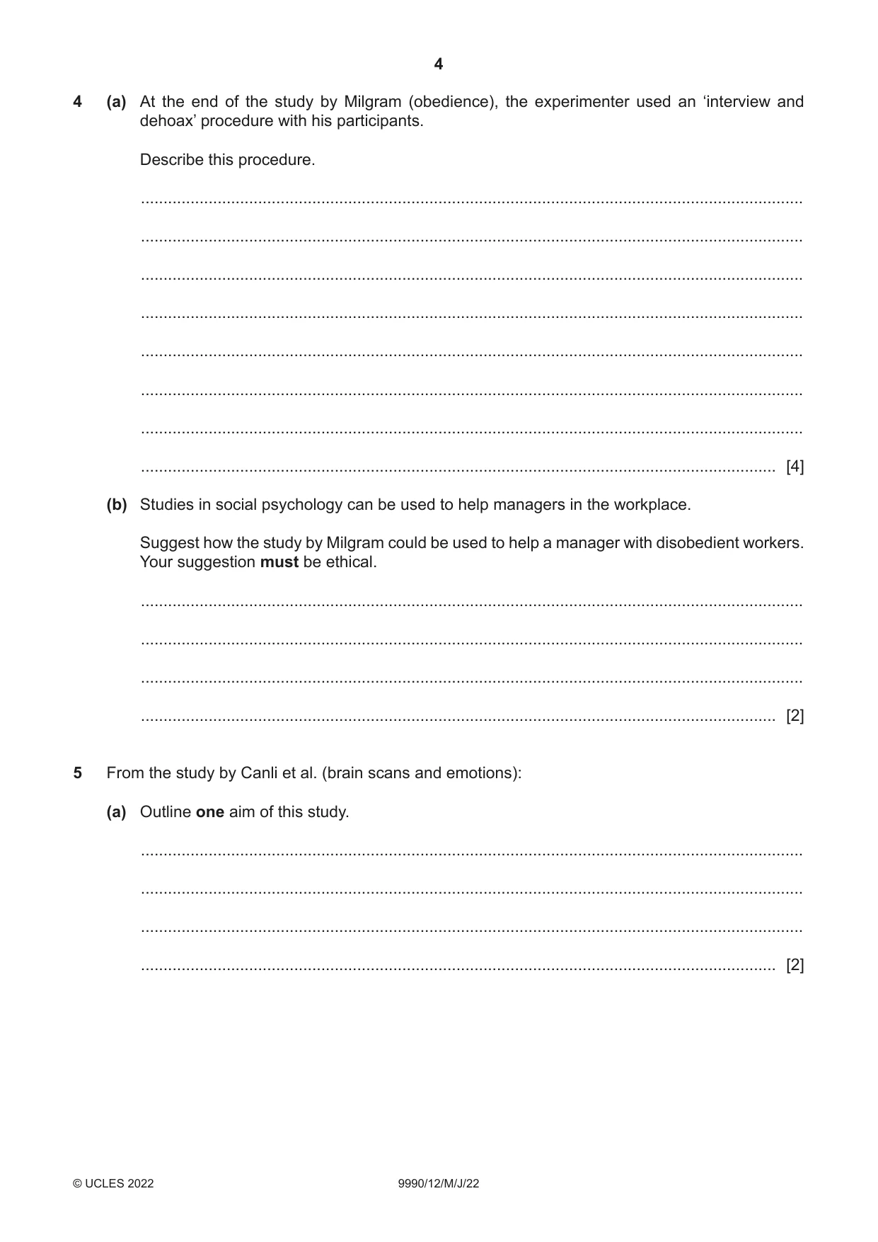 Cambridge A Level Psychology (from 2018) 9990 2022 May/June Paper 1 · Variant 2 question paper, page 4 of 12