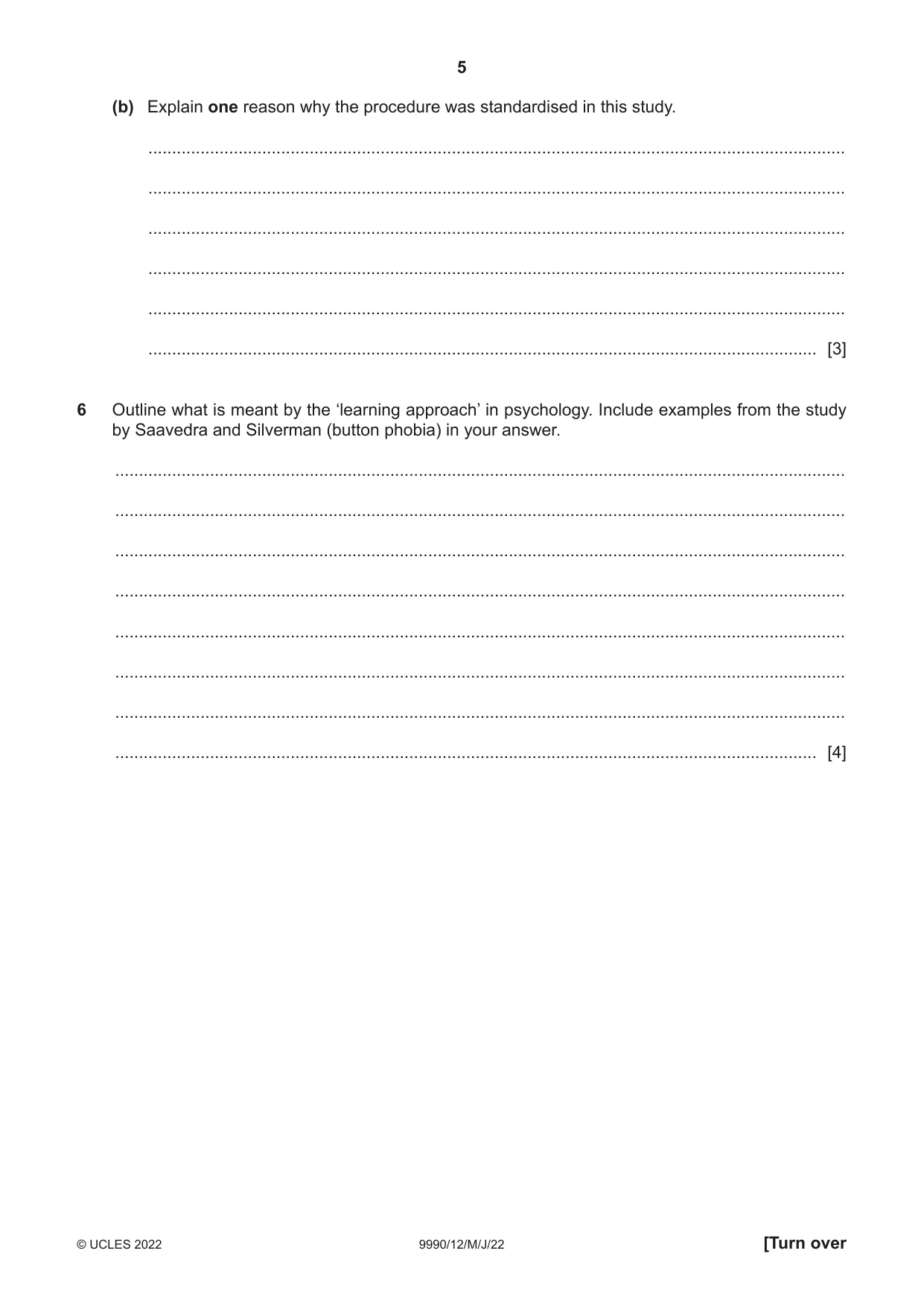 Cambridge A Level Psychology (from 2018) 9990 2022 May/June Paper 1 · Variant 2 question paper, page 5 of 12