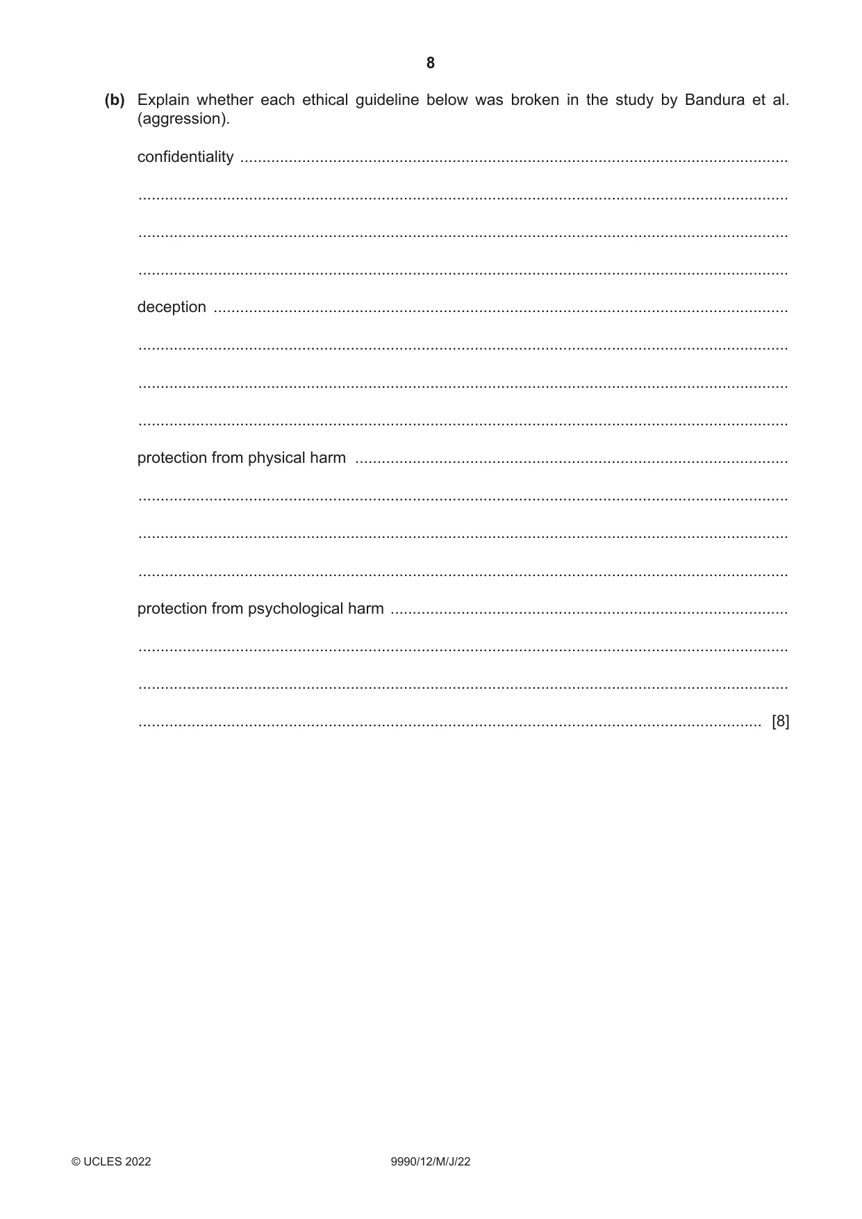 Cambridge A Level Psychology (from 2018) 9990 2022 May/June Paper 1 · Variant 2 question paper, page 8 of 12