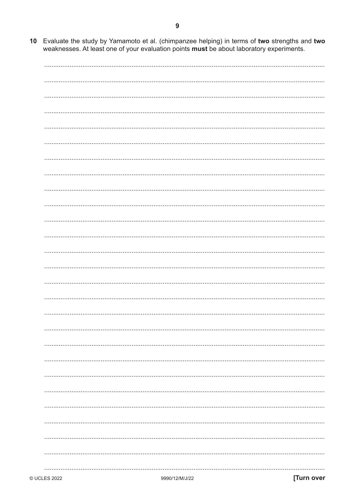 Cambridge A Level Psychology (from 2018) 9990 2022 May/June Paper 1 · Variant 2 question paper, page 9 of 12