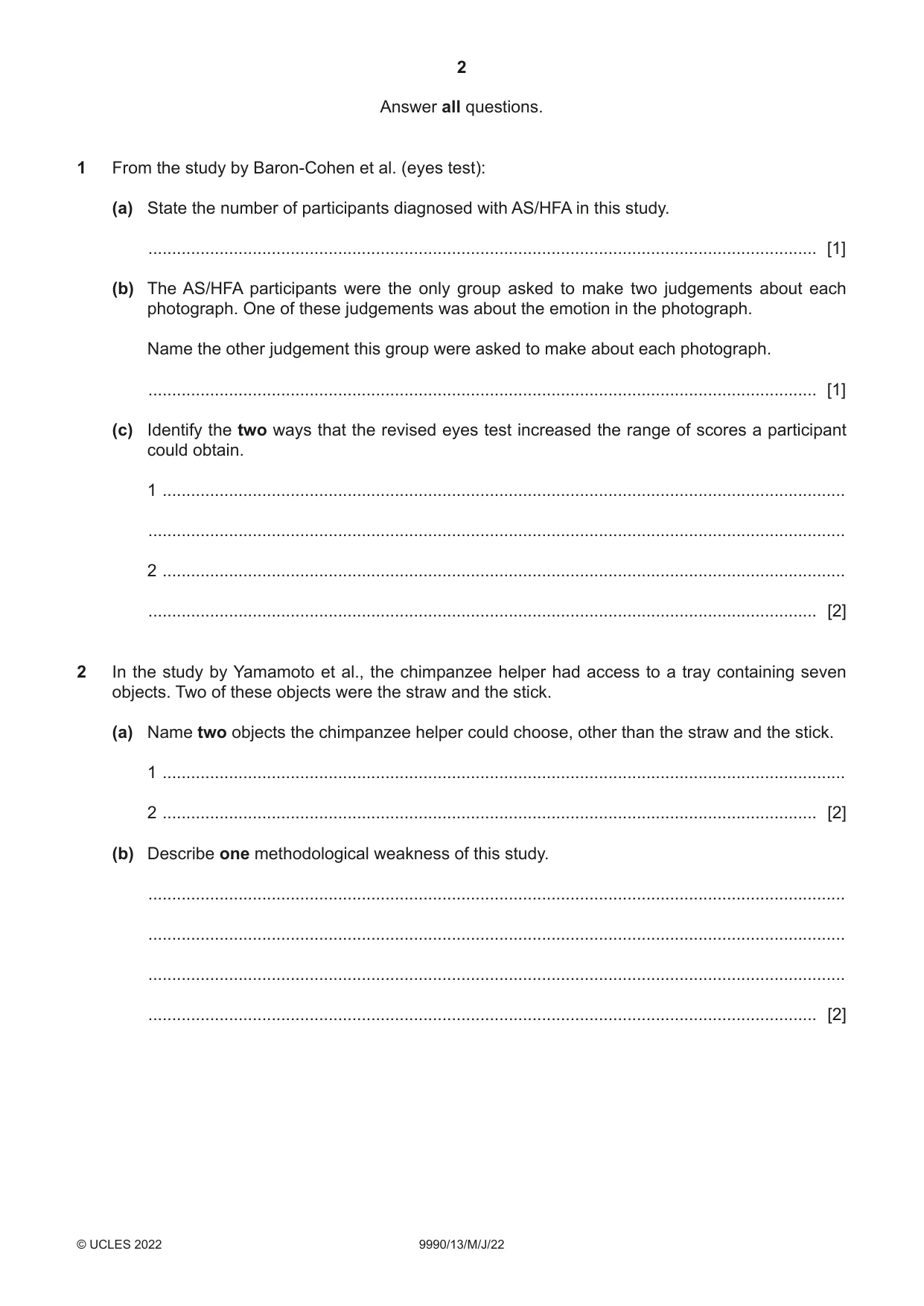 Cambridge A Level Psychology (from 2018) 9990 2022 May/June Paper 1 · Variant 3 question paper, page 2 of 12