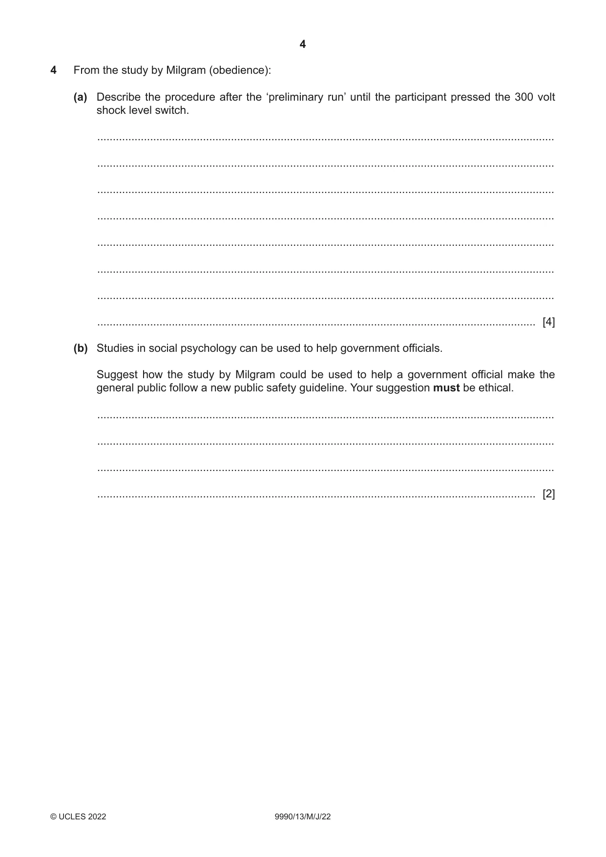 Cambridge A Level Psychology (from 2018) 9990 2022 May/June Paper 1 · Variant 3 question paper, page 4 of 12