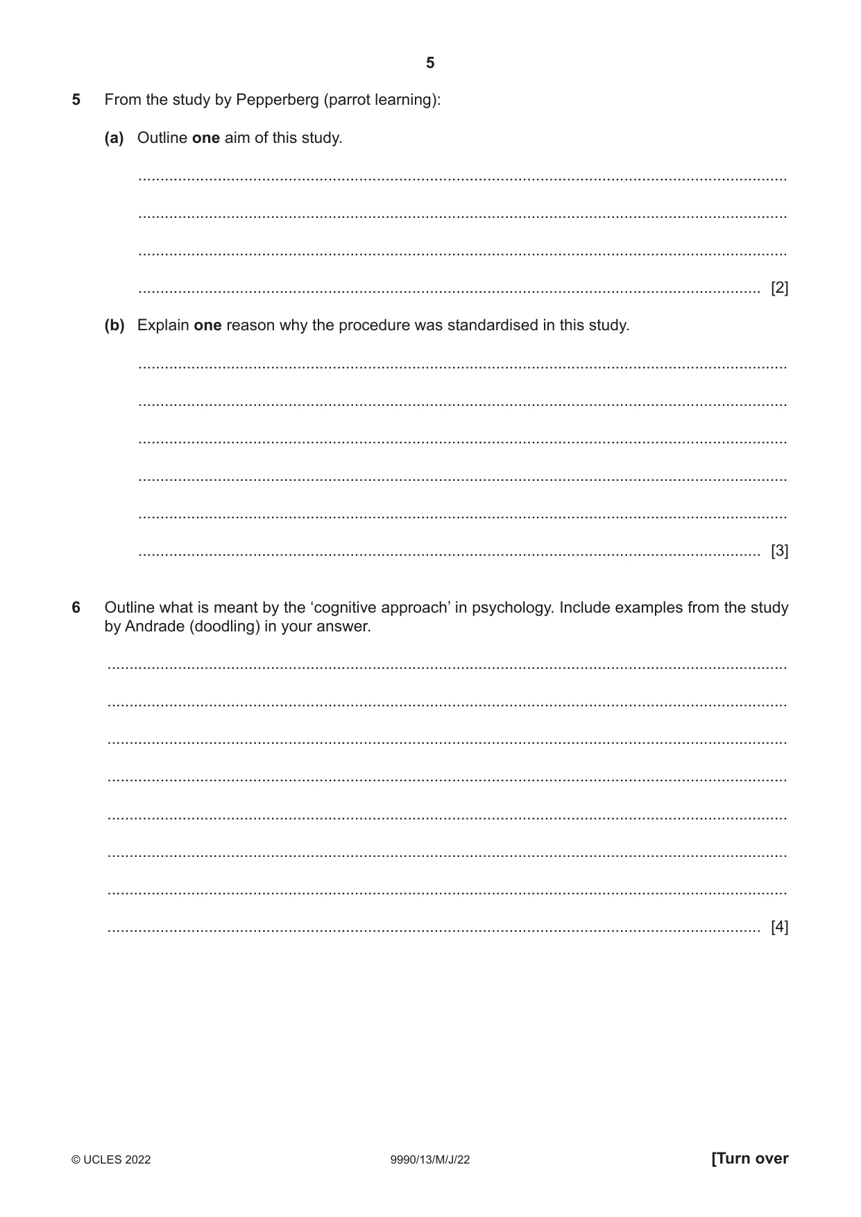 Cambridge A Level Psychology (from 2018) 9990 2022 May/June Paper 1 · Variant 3 question paper, page 5 of 12