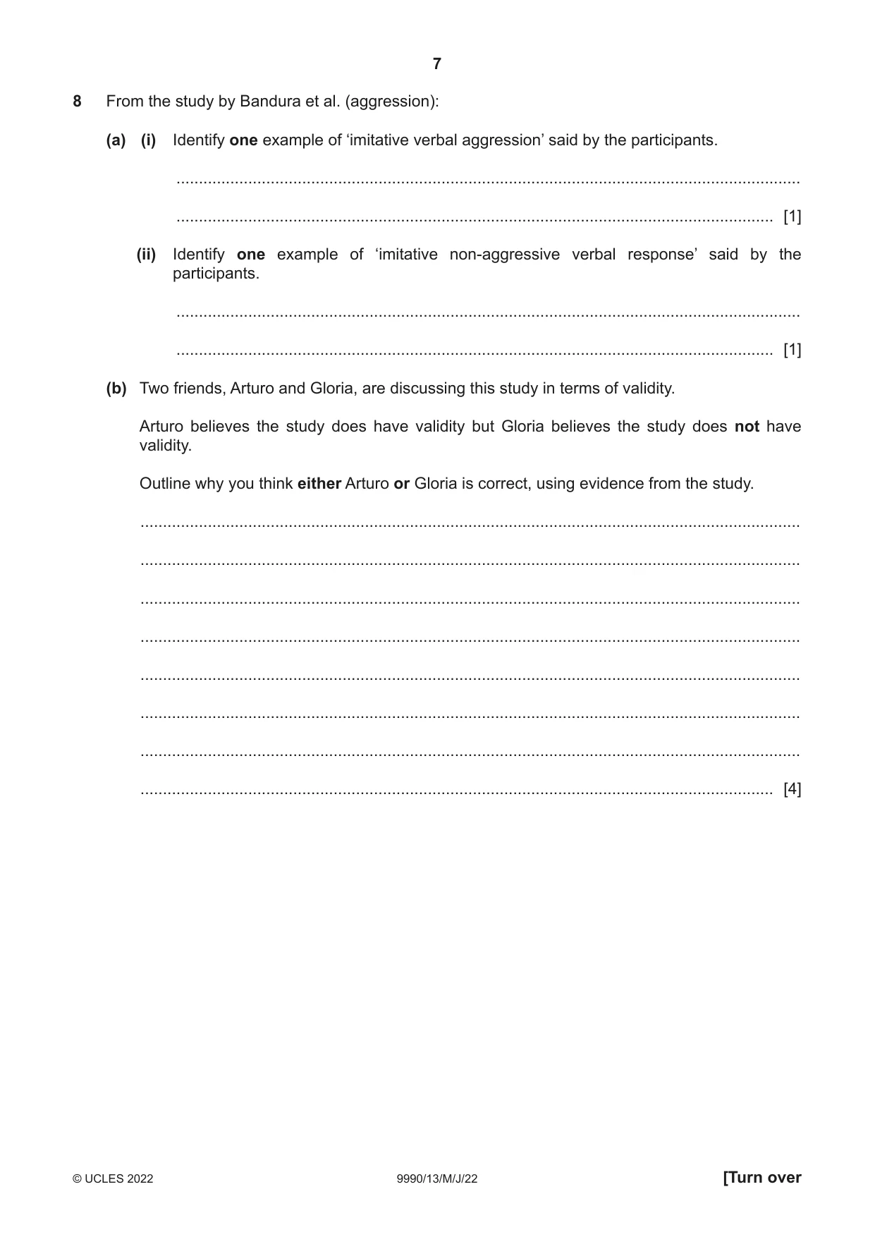 Cambridge A Level Psychology (from 2018) 9990 2022 May/June Paper 1 · Variant 3 question paper, page 7 of 12