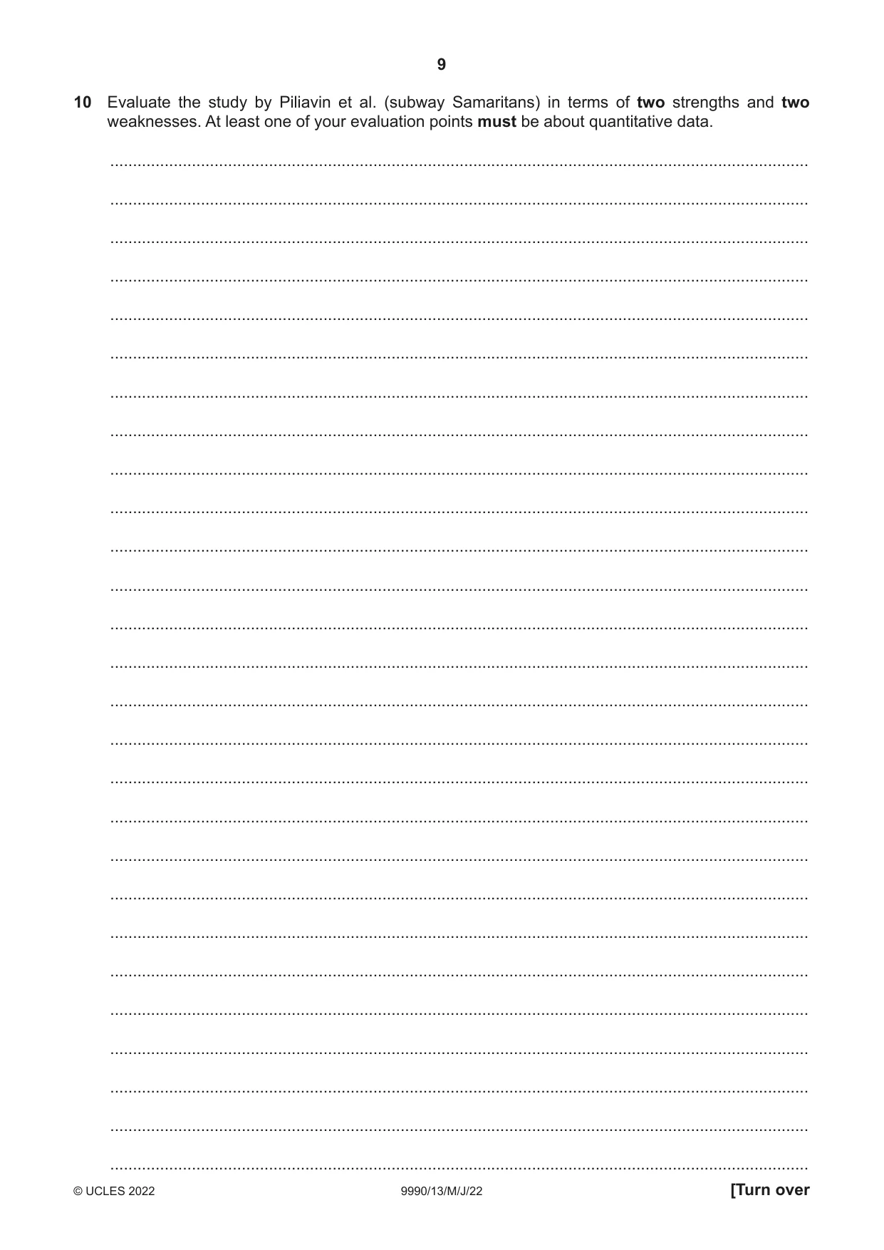 Cambridge A Level Psychology (from 2018) 9990 2022 May/June Paper 1 · Variant 3 question paper, page 9 of 12