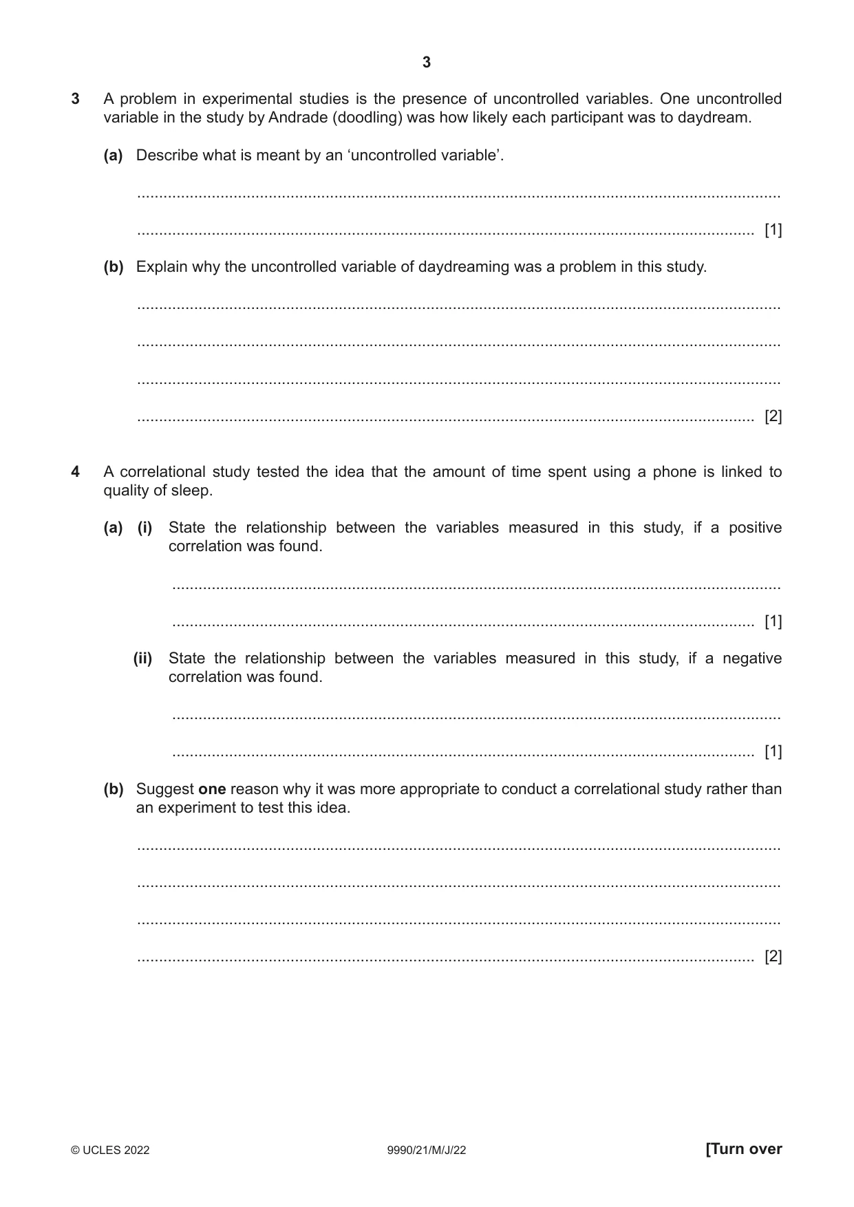Cambridge A Level Psychology (from 2018) 9990 2022 May/June Paper 2 · Variant 1 question paper, page 3 of 12
