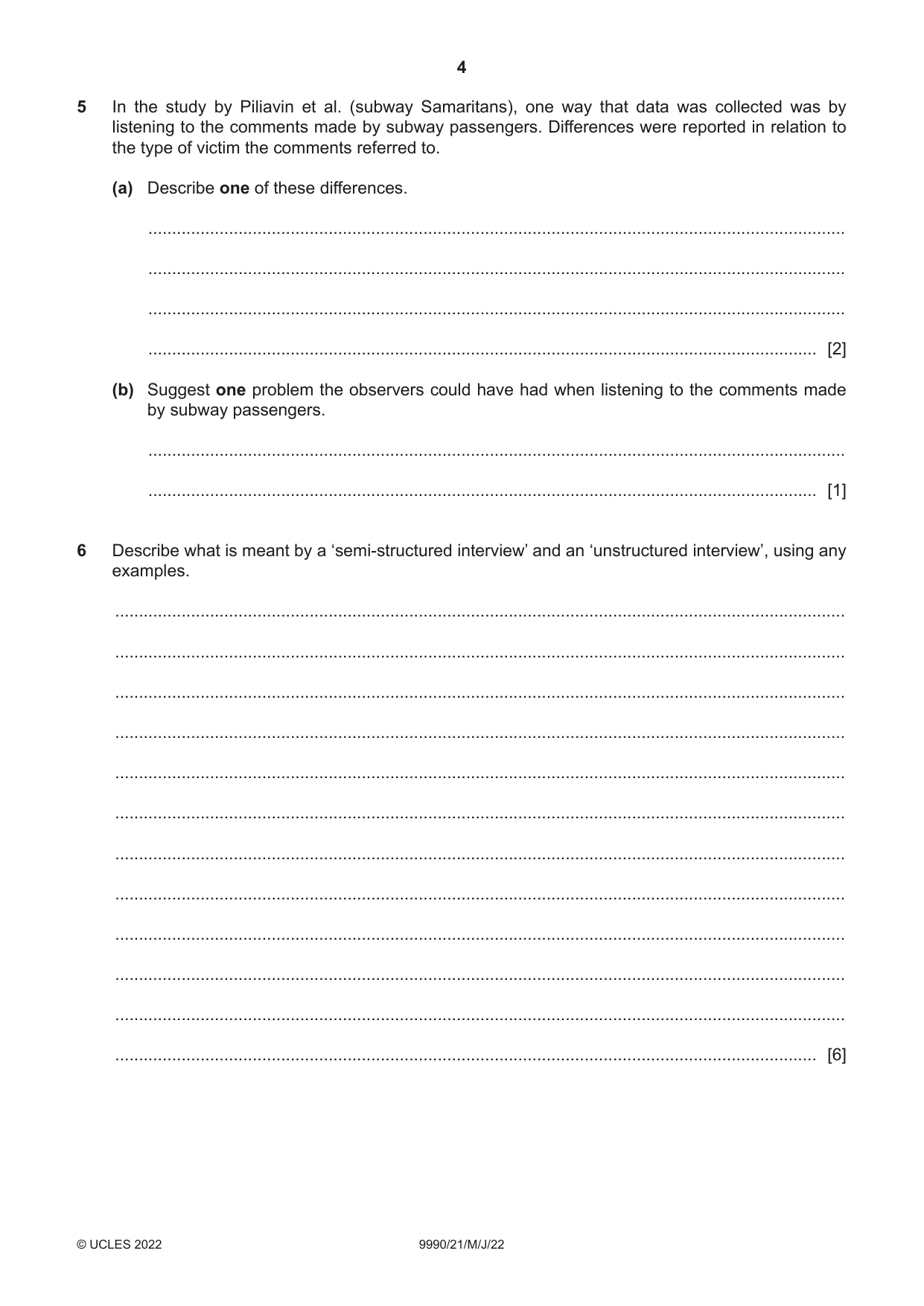 Cambridge A Level Psychology (from 2018) 9990 2022 May/June Paper 2 · Variant 1 question paper, page 4 of 12