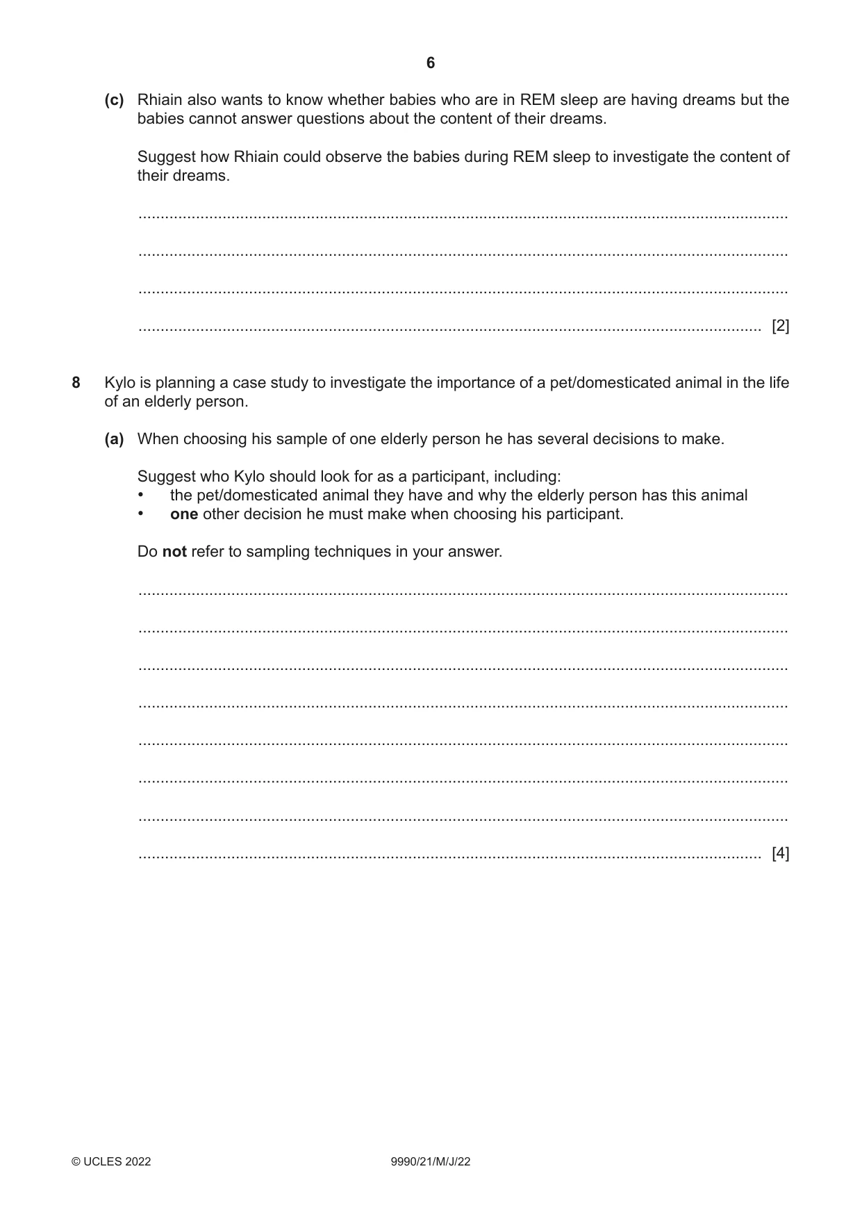 Cambridge A Level Psychology (from 2018) 9990 2022 May/June Paper 2 · Variant 1 question paper, page 6 of 12