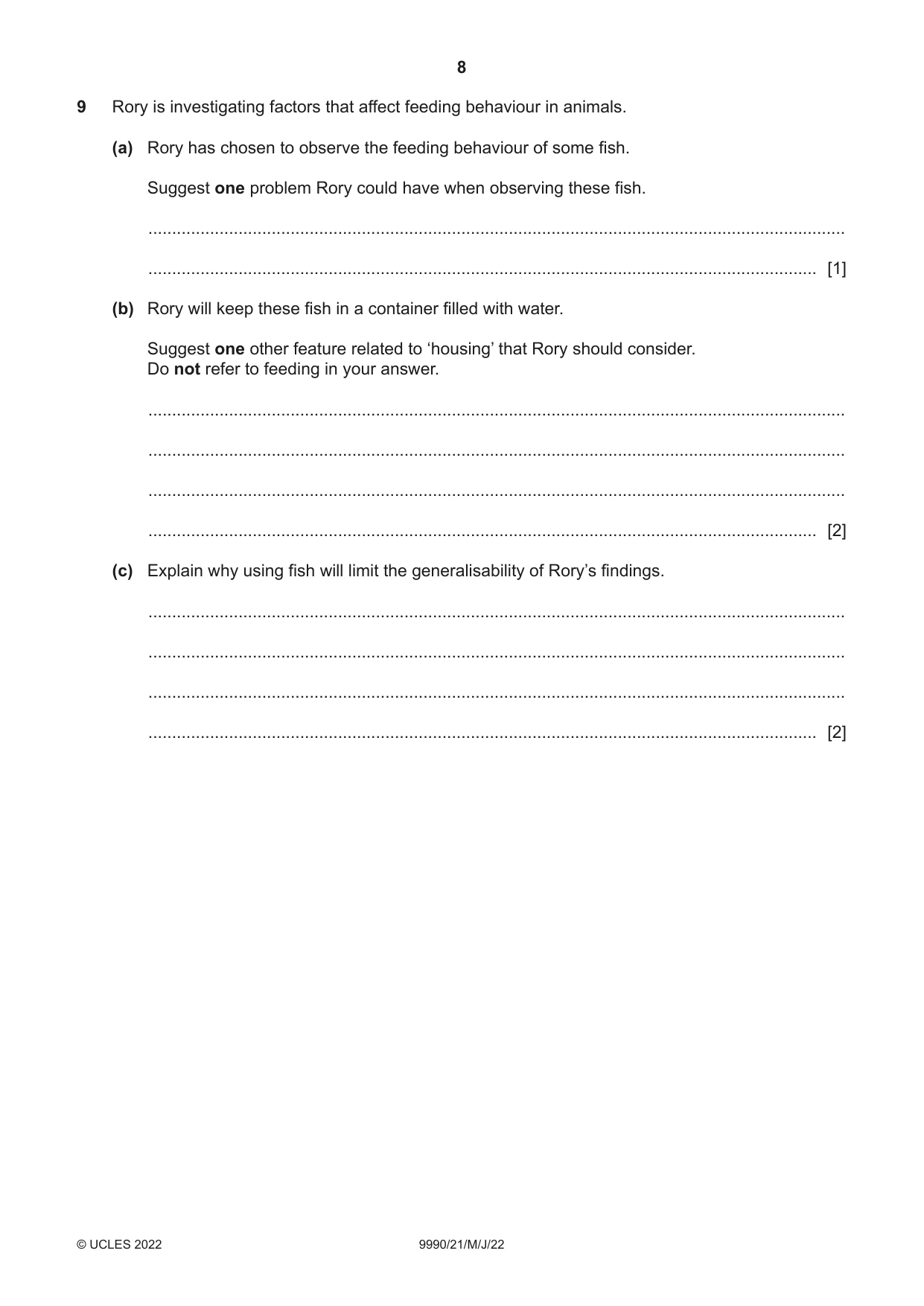 Cambridge A Level Psychology (from 2018) 9990 2022 May/June Paper 2 · Variant 1 question paper, page 8 of 12