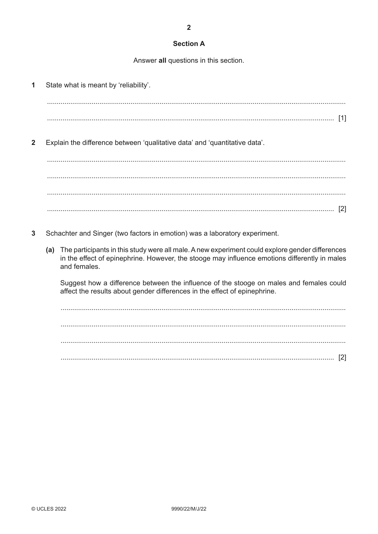 Cambridge A Level Psychology (from 2018) 9990 2022 May/June Paper 2 · Variant 2 question paper, page 2 of 12