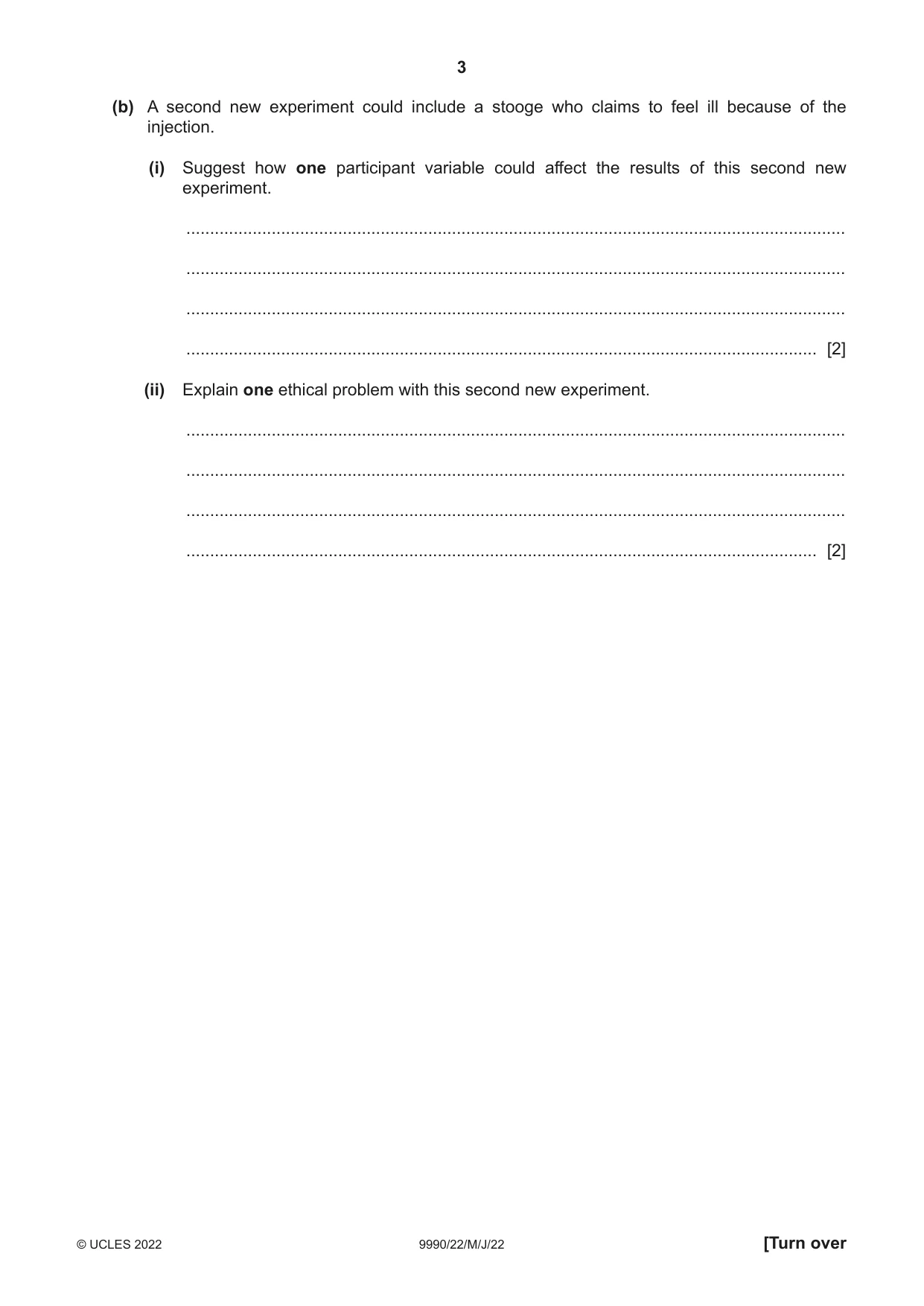 Cambridge A Level Psychology (from 2018) 9990 2022 May/June Paper 2 · Variant 2 question paper, page 3 of 12