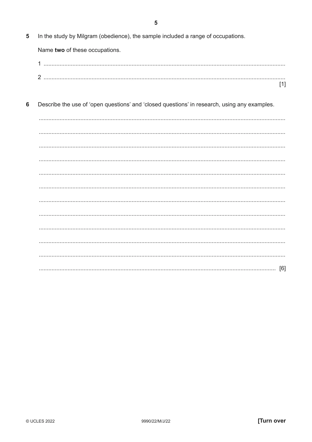 Cambridge A Level Psychology (from 2018) 9990 2022 May/June Paper 2 · Variant 2 question paper, page 5 of 12
