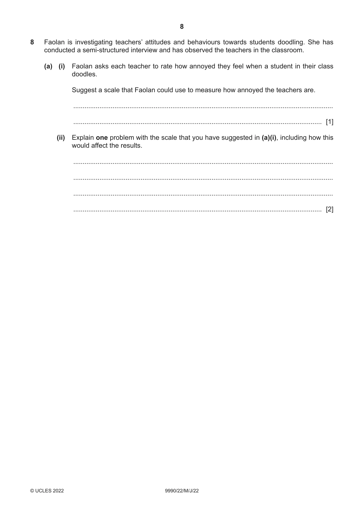 Cambridge A Level Psychology (from 2018) 9990 2022 May/June Paper 2 · Variant 2 question paper, page 8 of 12