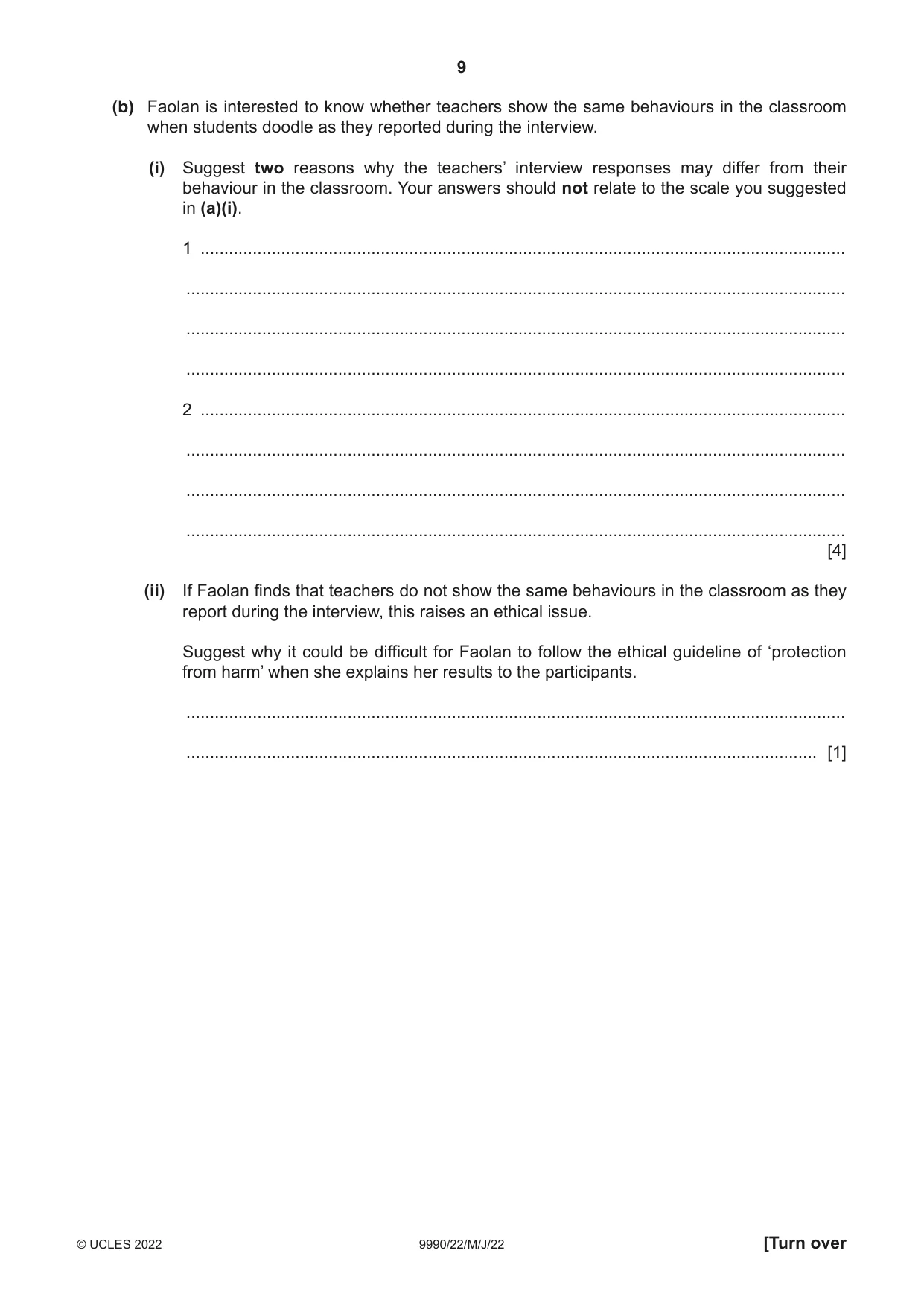 Cambridge A Level Psychology (from 2018) 9990 2022 May/June Paper 2 · Variant 2 question paper, page 9 of 12