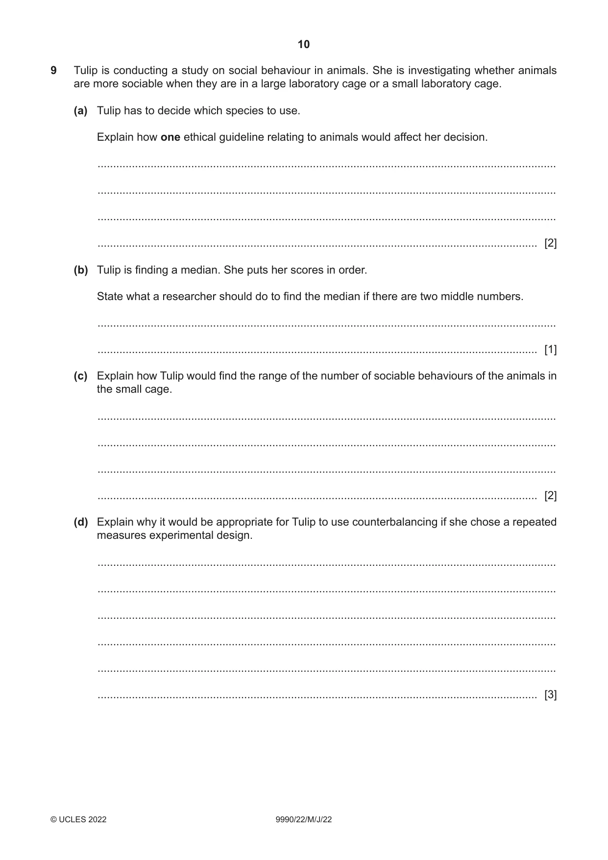 Cambridge A Level Psychology (from 2018) 9990 2022 May/June Paper 2 · Variant 2 question paper, page 10 of 12